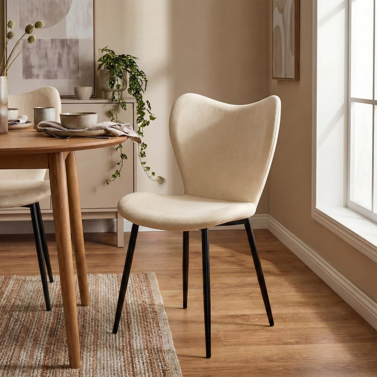 2er Set Esszimmerstuhl Maika Samt creme