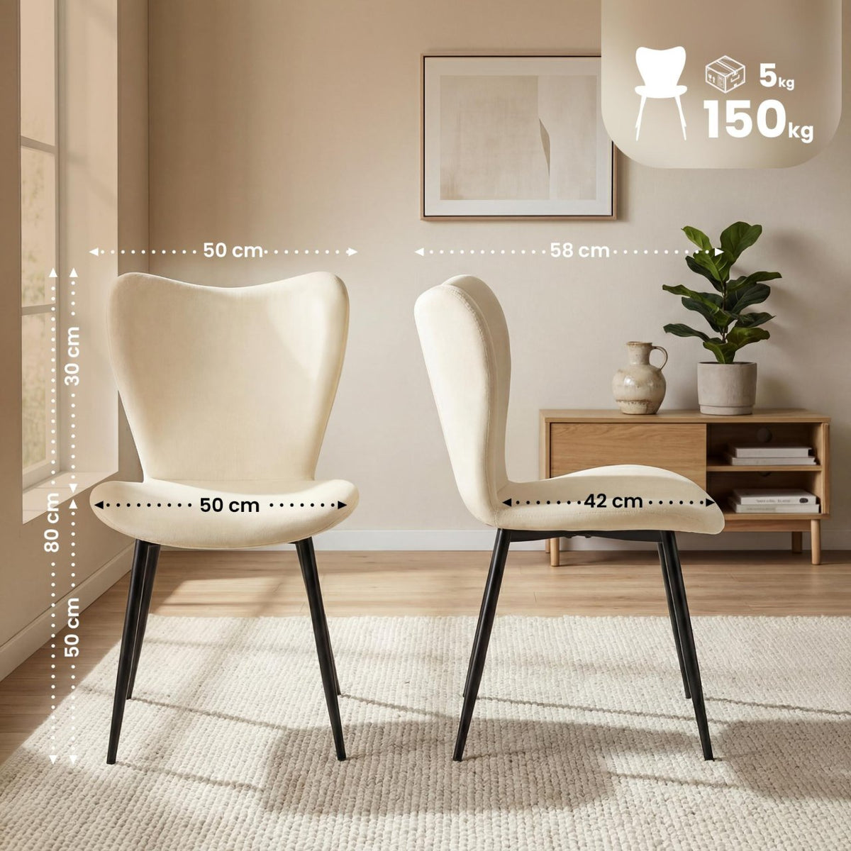 2er Set Esszimmerstuhl Maika Samt creme