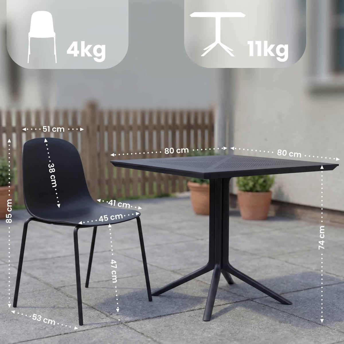 Gartenmöbel-Set Zeron mit 2 Stühlen schwarz