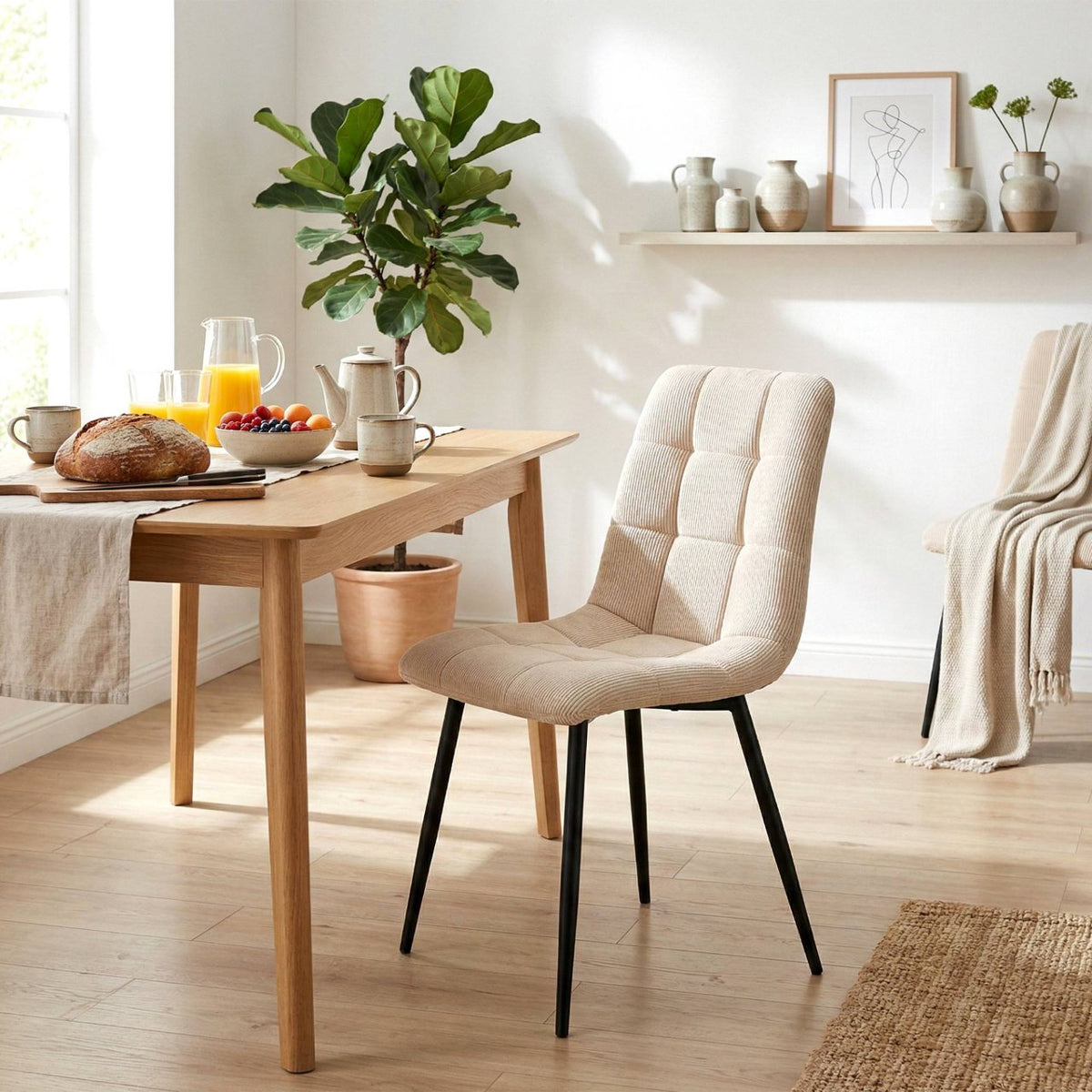 Set van 2 eetkamerstoelen Antibes ribstof creme creme