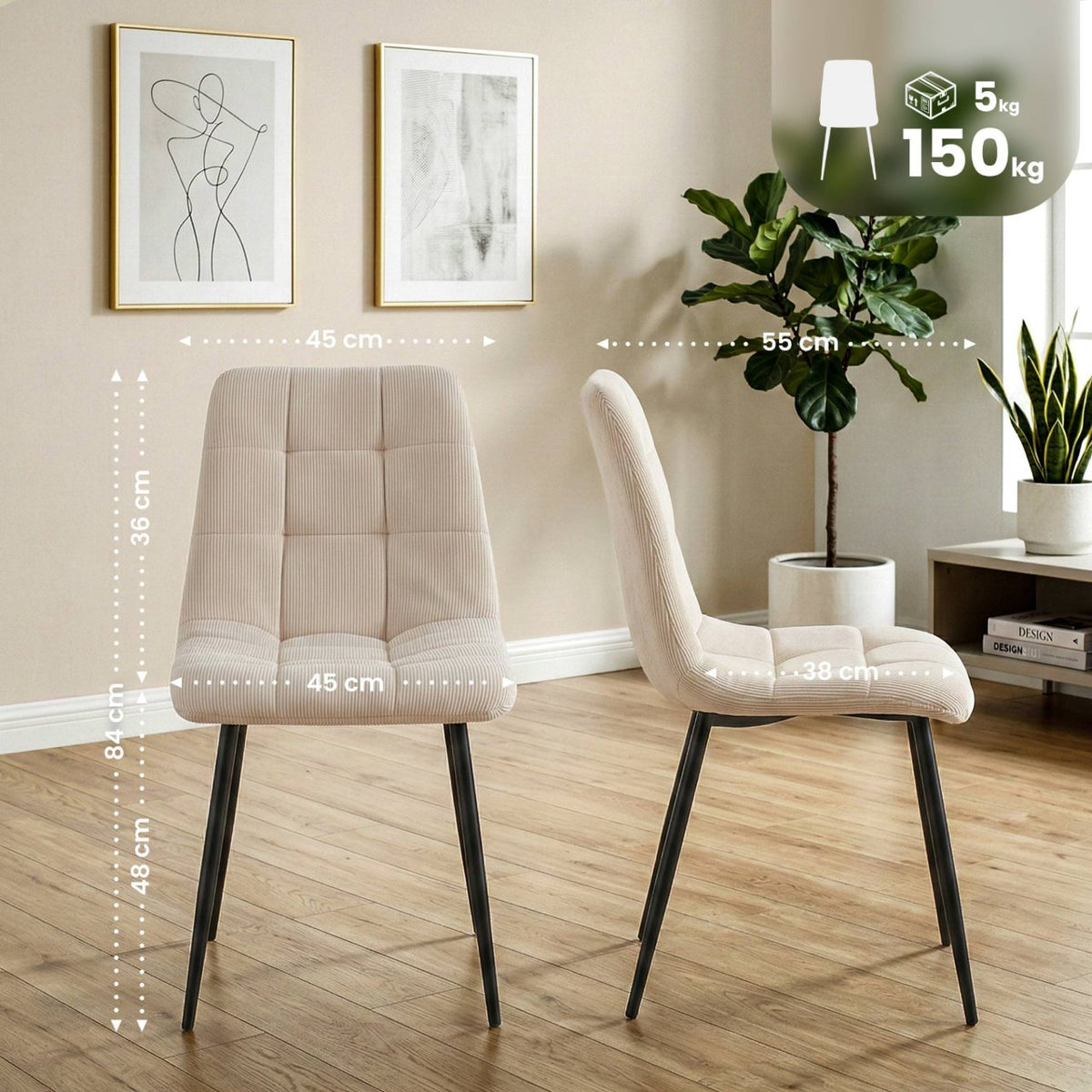 Set van 2 eetkamerstoelen Antibes ribstof creme creme