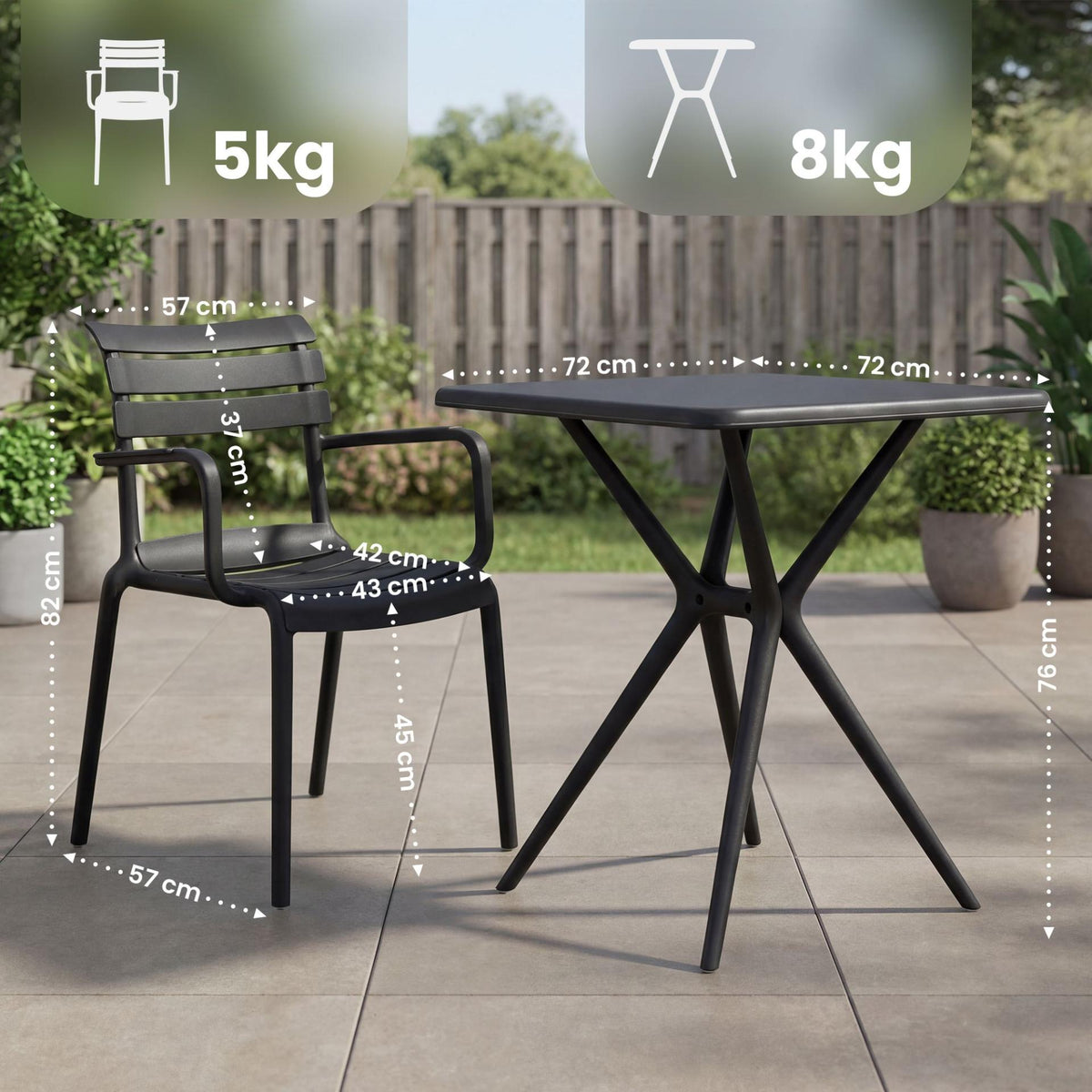 Tuinmeubelset Avena met 4 stoelen zwart schwarz