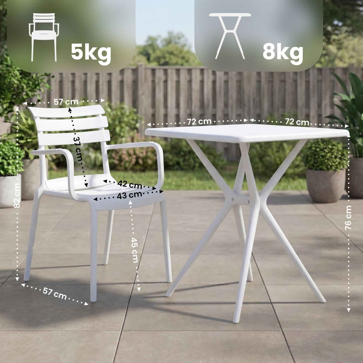 Tuinmeubelset Avena met 2 stoelen wit weiß