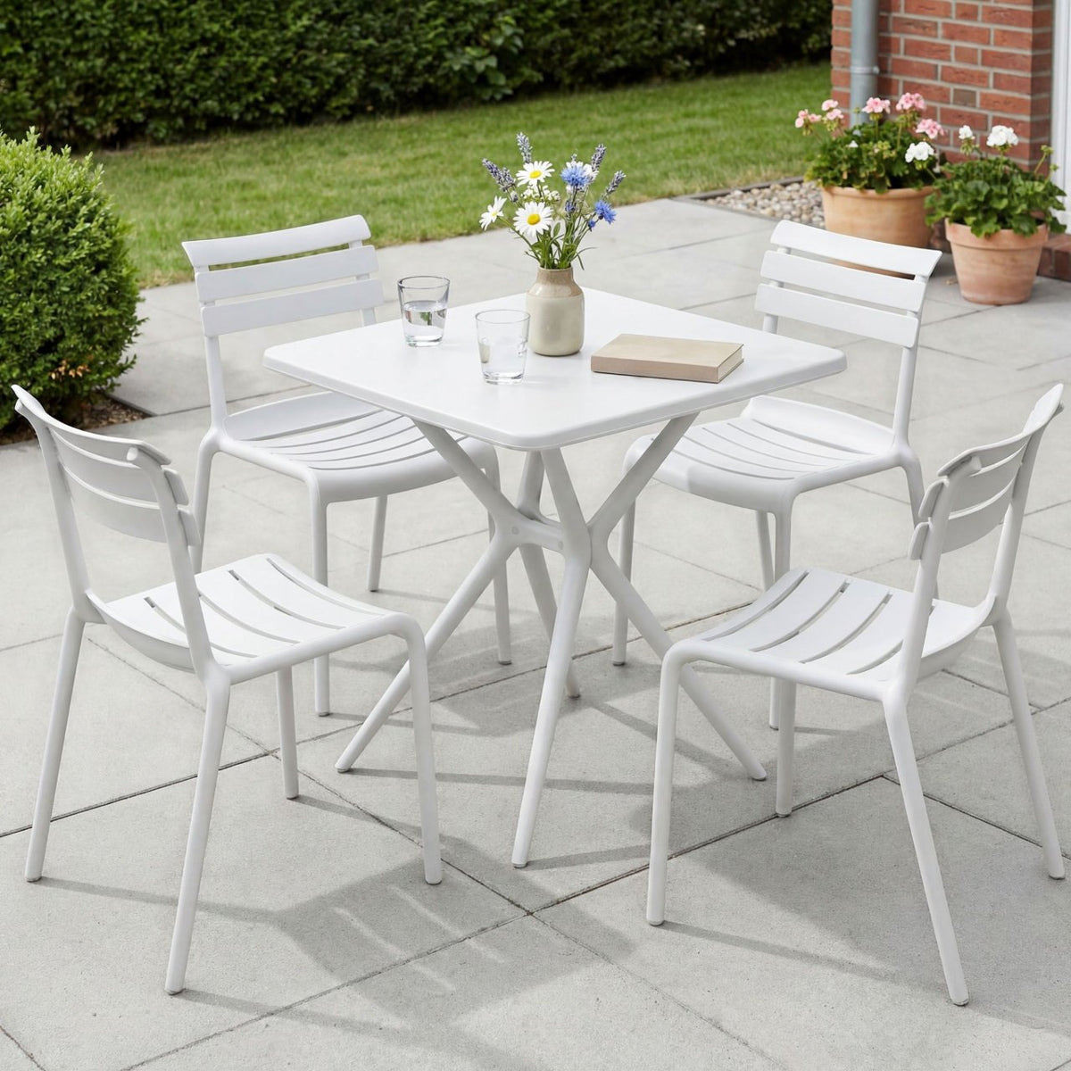 Tuinmeubelset Vela met 4 Stoelen wit weiß