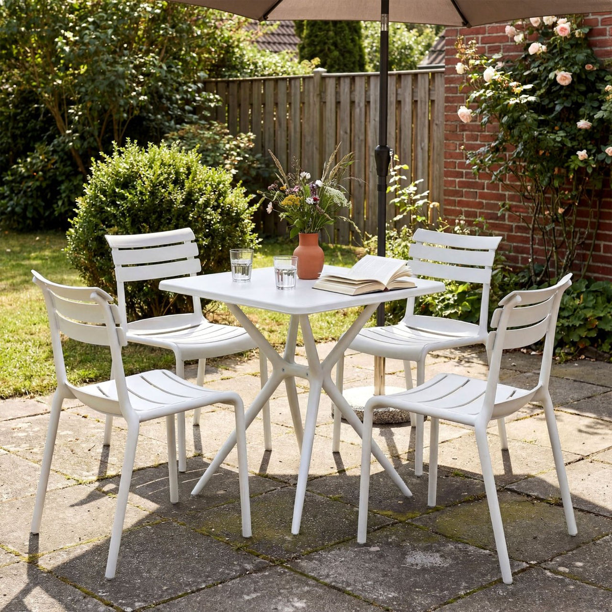 Tuinmeubelset Vela met 4 Stoelen wit weiß