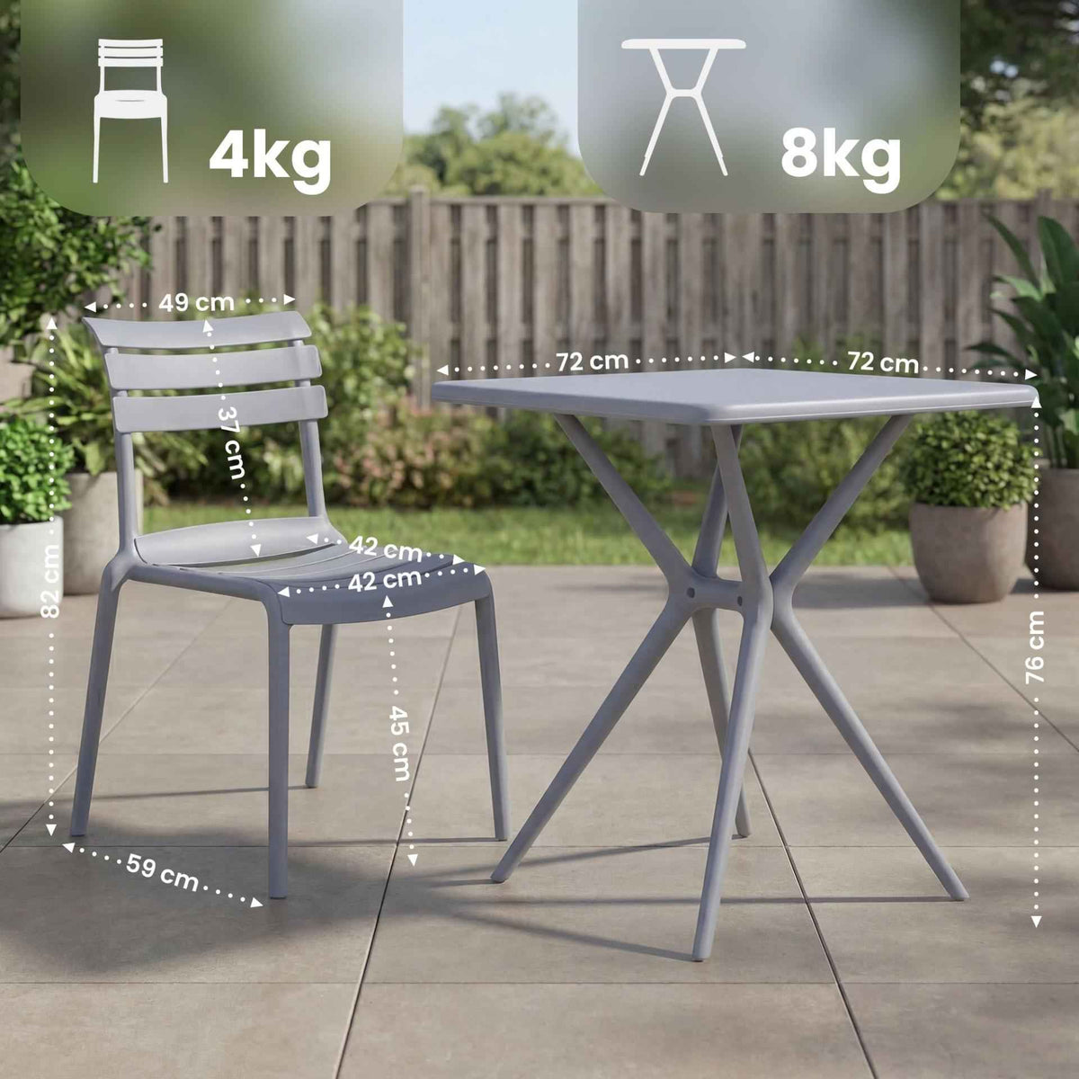 Tuinmeubelset Vela met 4 Stoelen grijs grau
