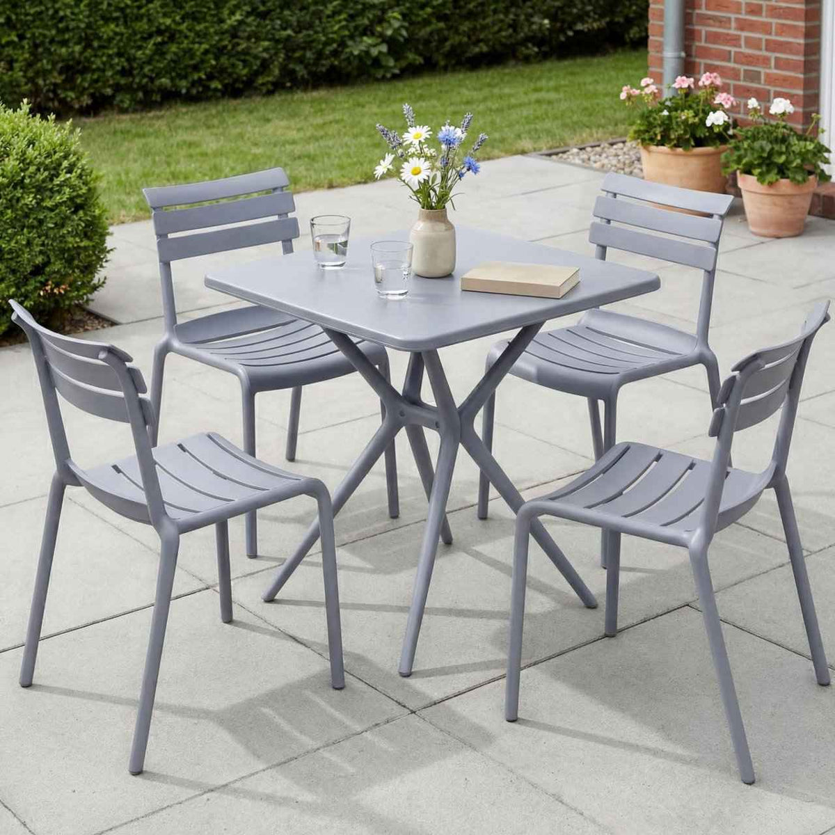 Tuinmeubelset Vela met 4 Stoelen grijs grau