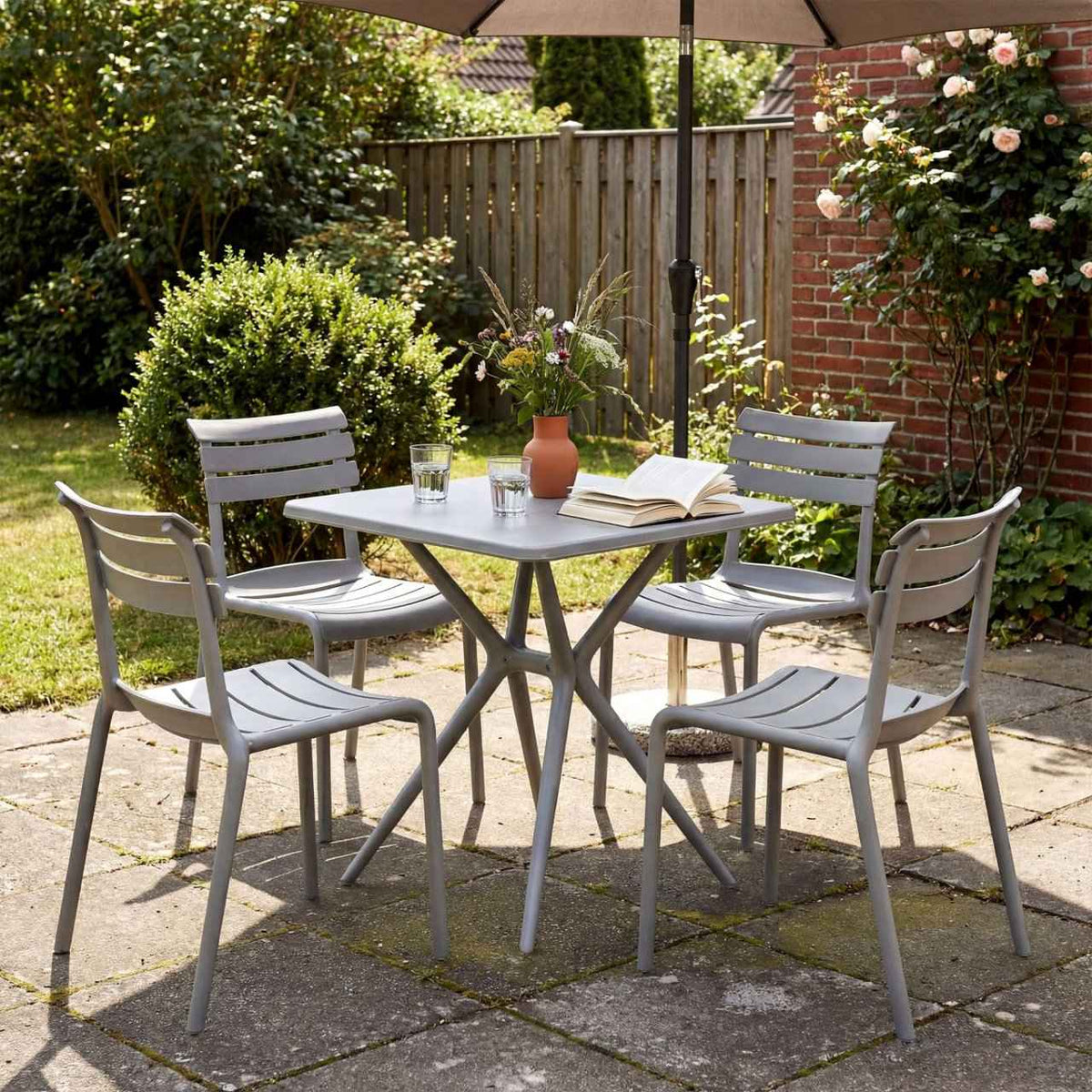 Tuinmeubelset Vela met 4 Stoelen grijs grau