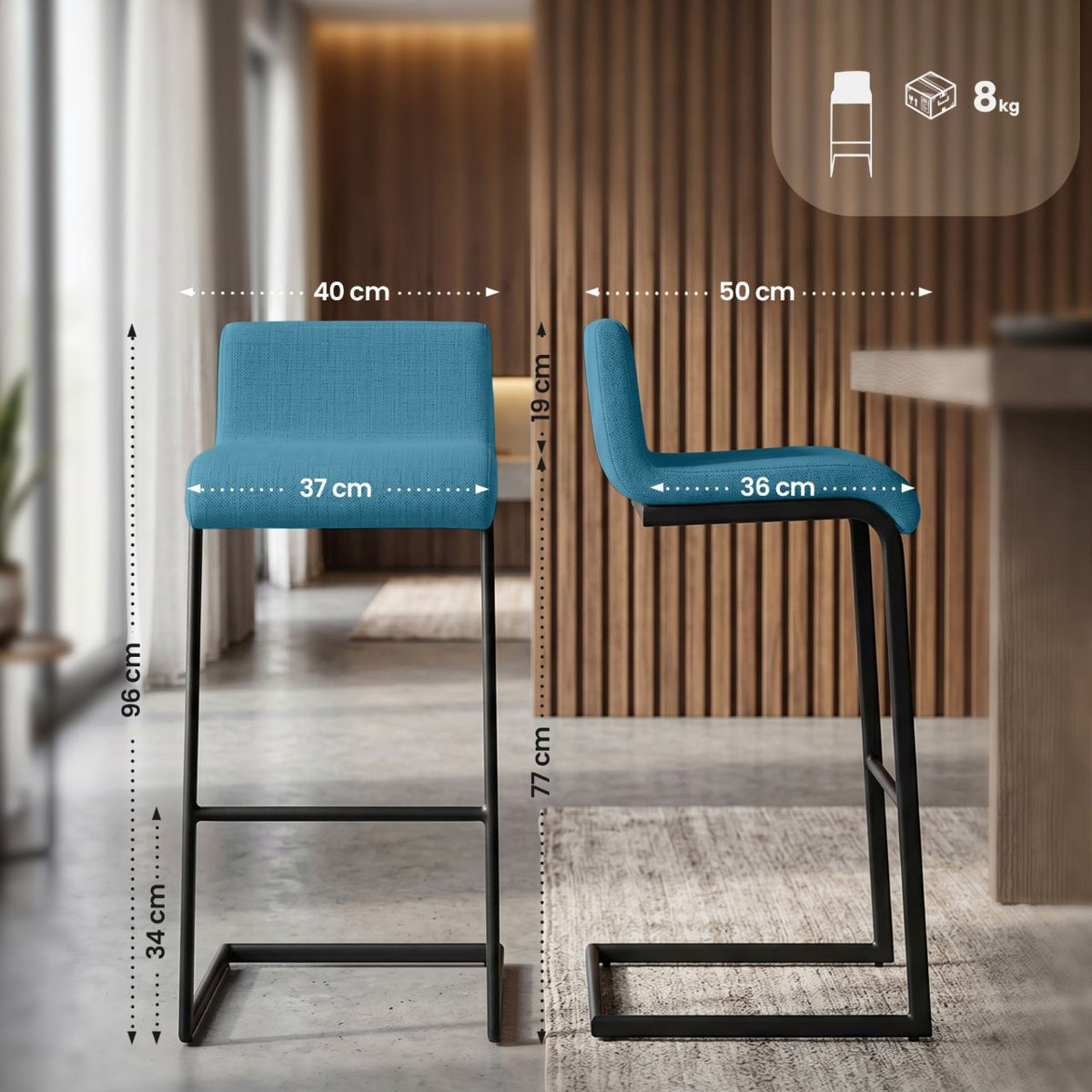 2er Set Barhocker Newport B Stoff blau