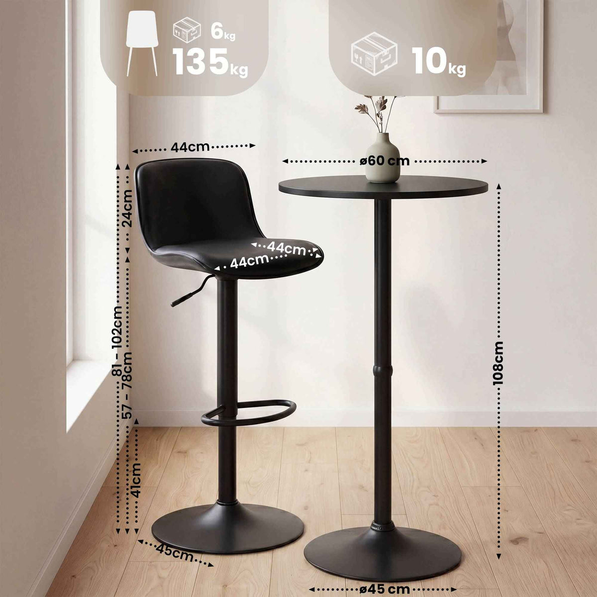 2er Bartisch Set Velor Kunstleder schwarz