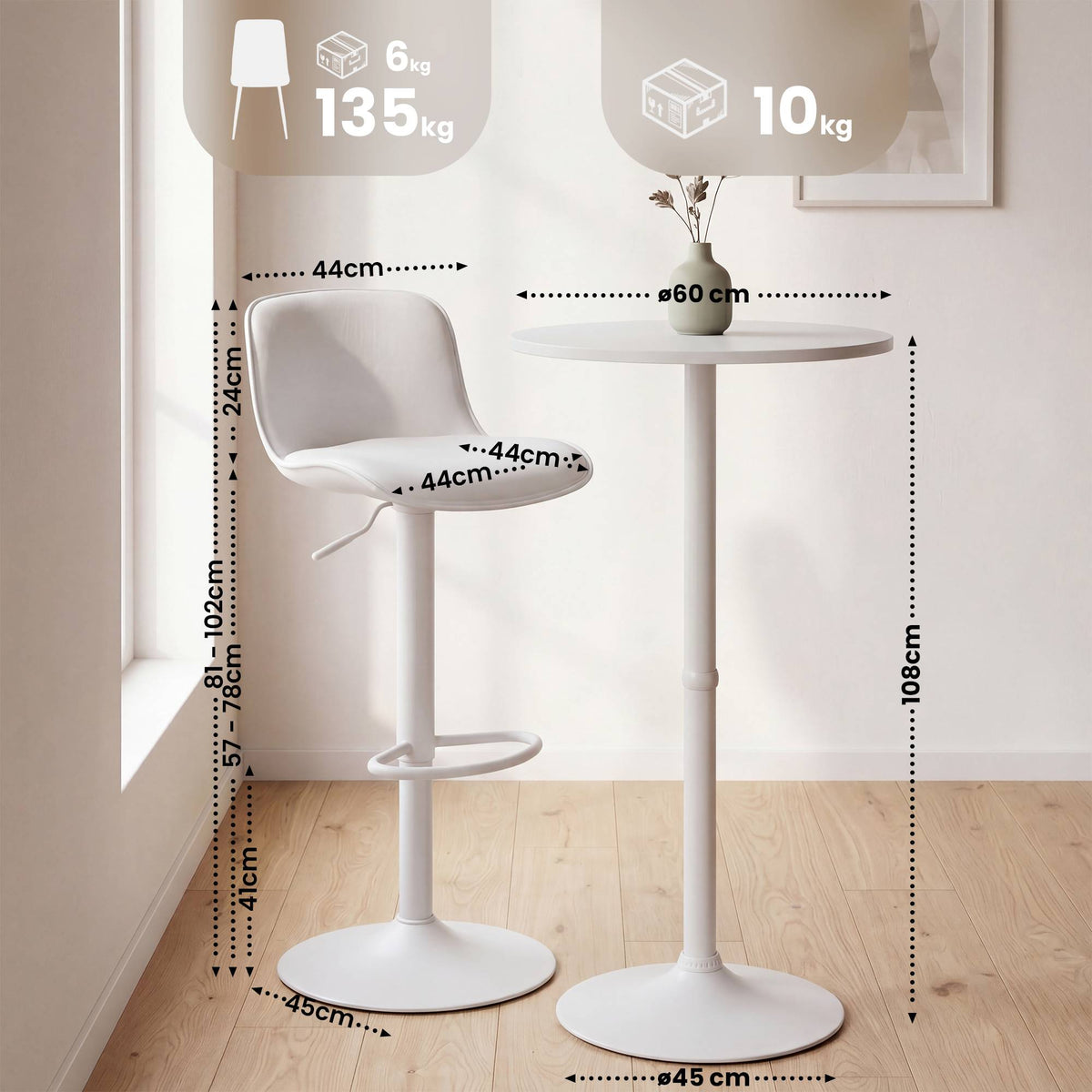 2er Bartisch Set Velor Kunstleder weiß