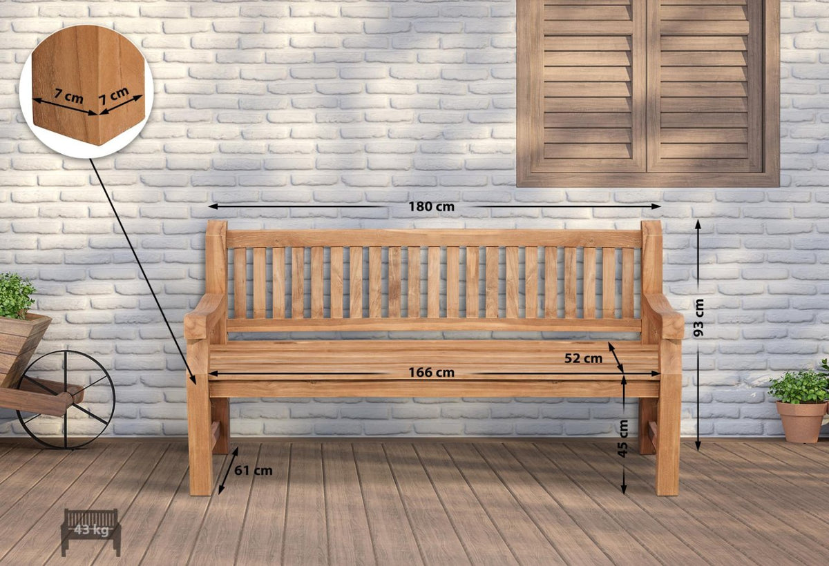 Teakbank Daxon mit Sitzkissen 180 cm creme