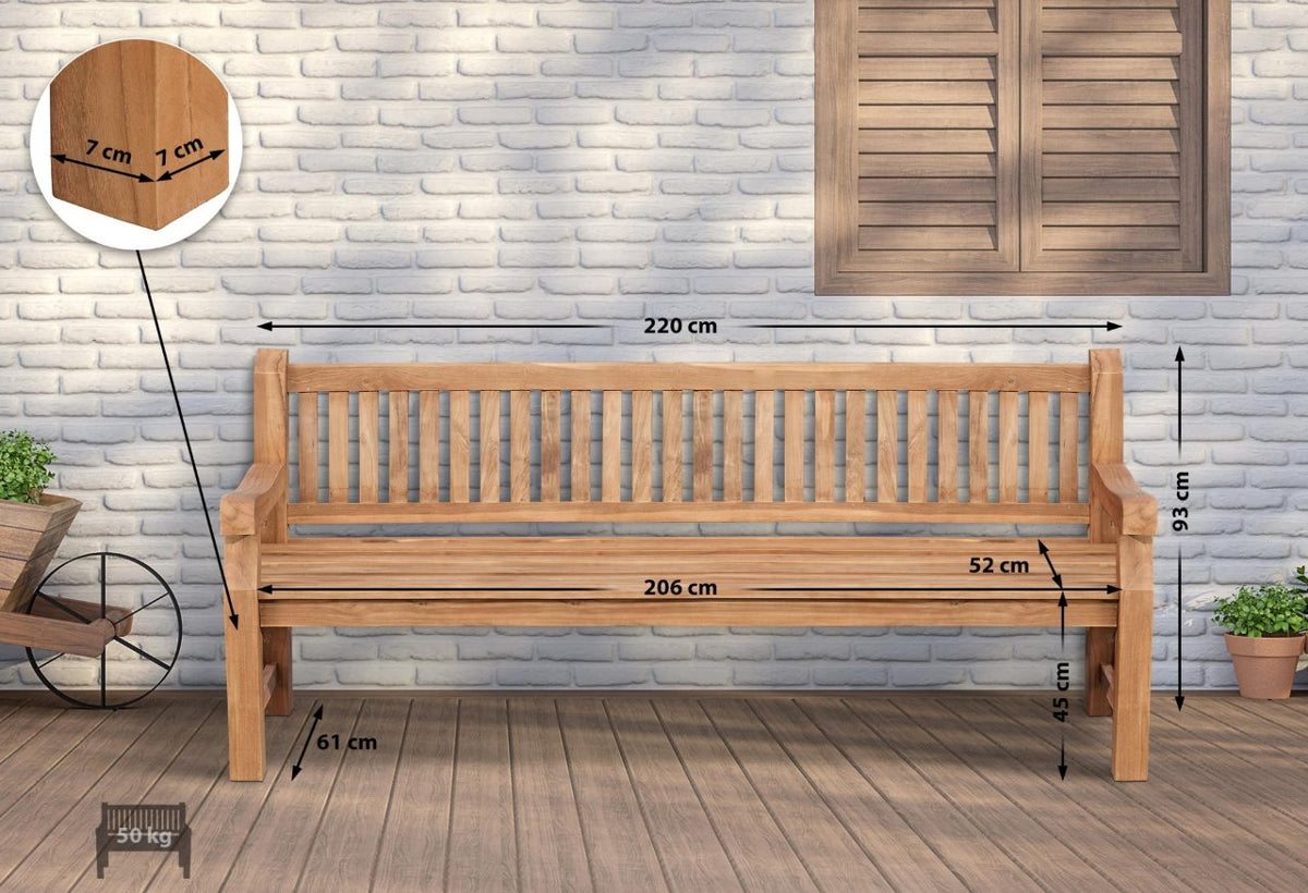 Teakbank Daxon mit Sitzkissen 220 cm creme