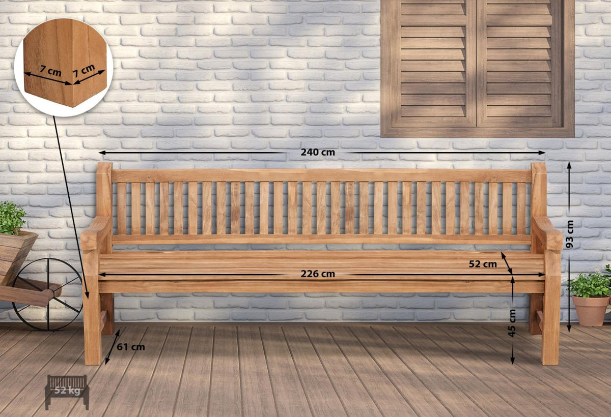 Teakbank Daxon mit Sitzkissen 240 cm creme