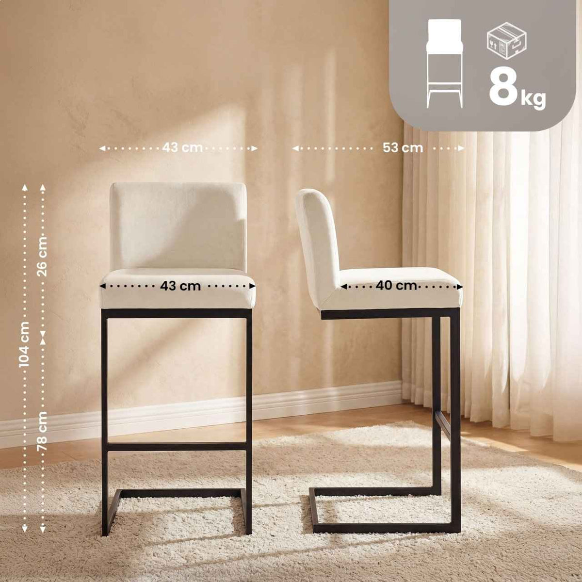 2er Set Barhocker Hopewell Samt B creme