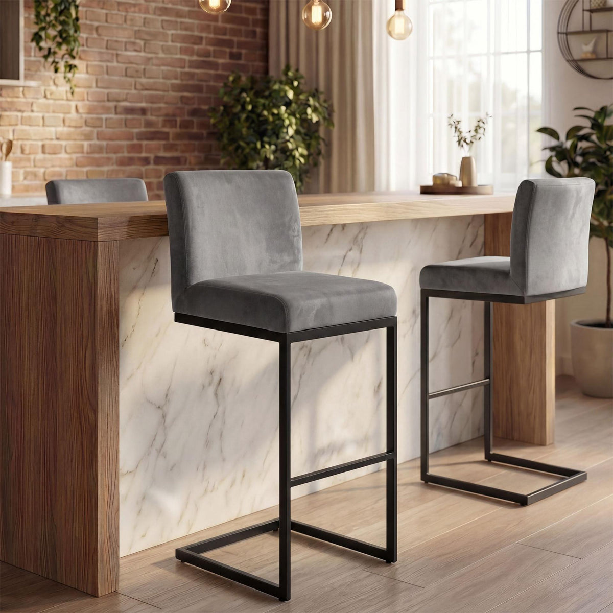 2er Set Barhocker Hopewell Samt B grau