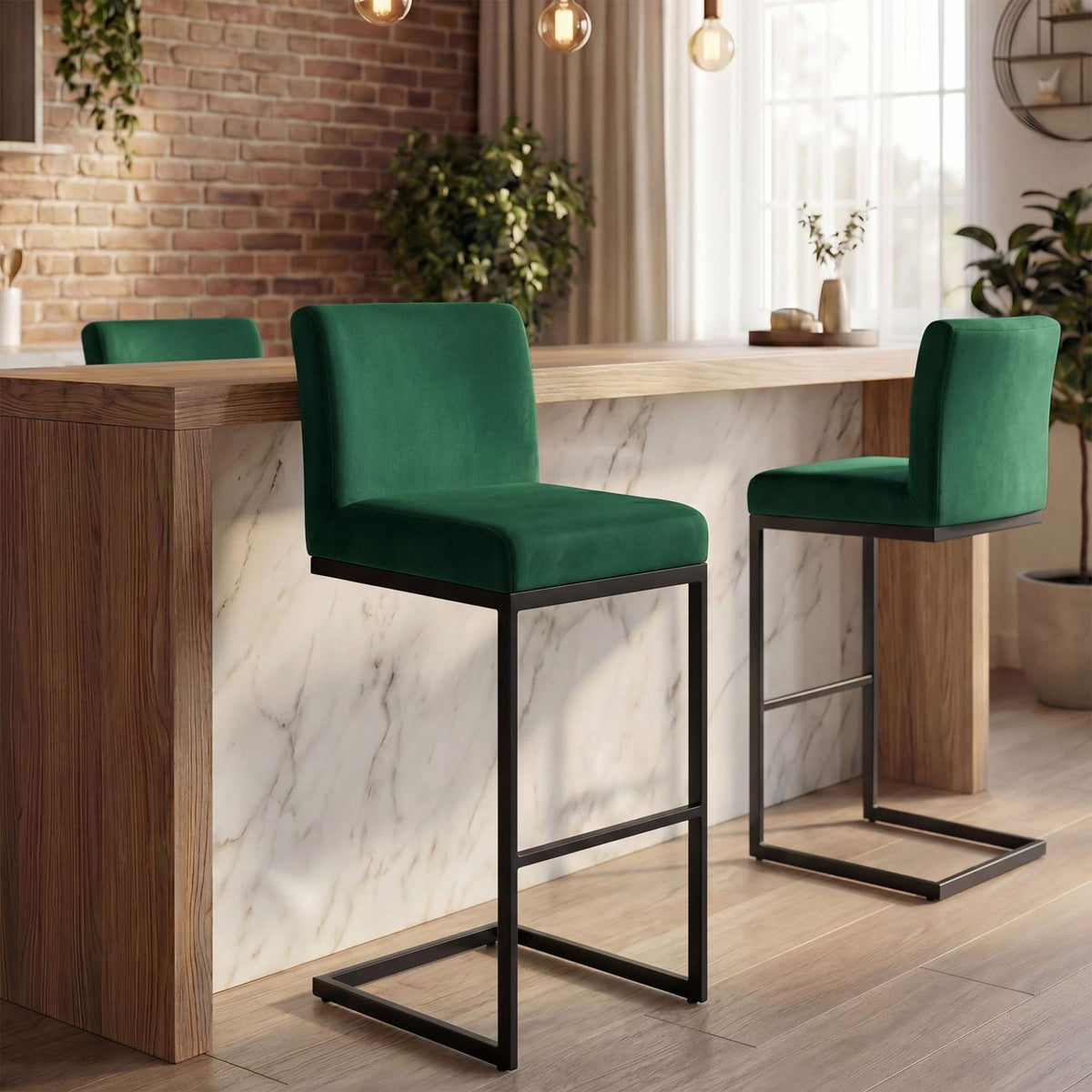 2er Set Barhocker Hopewell Samt B grün