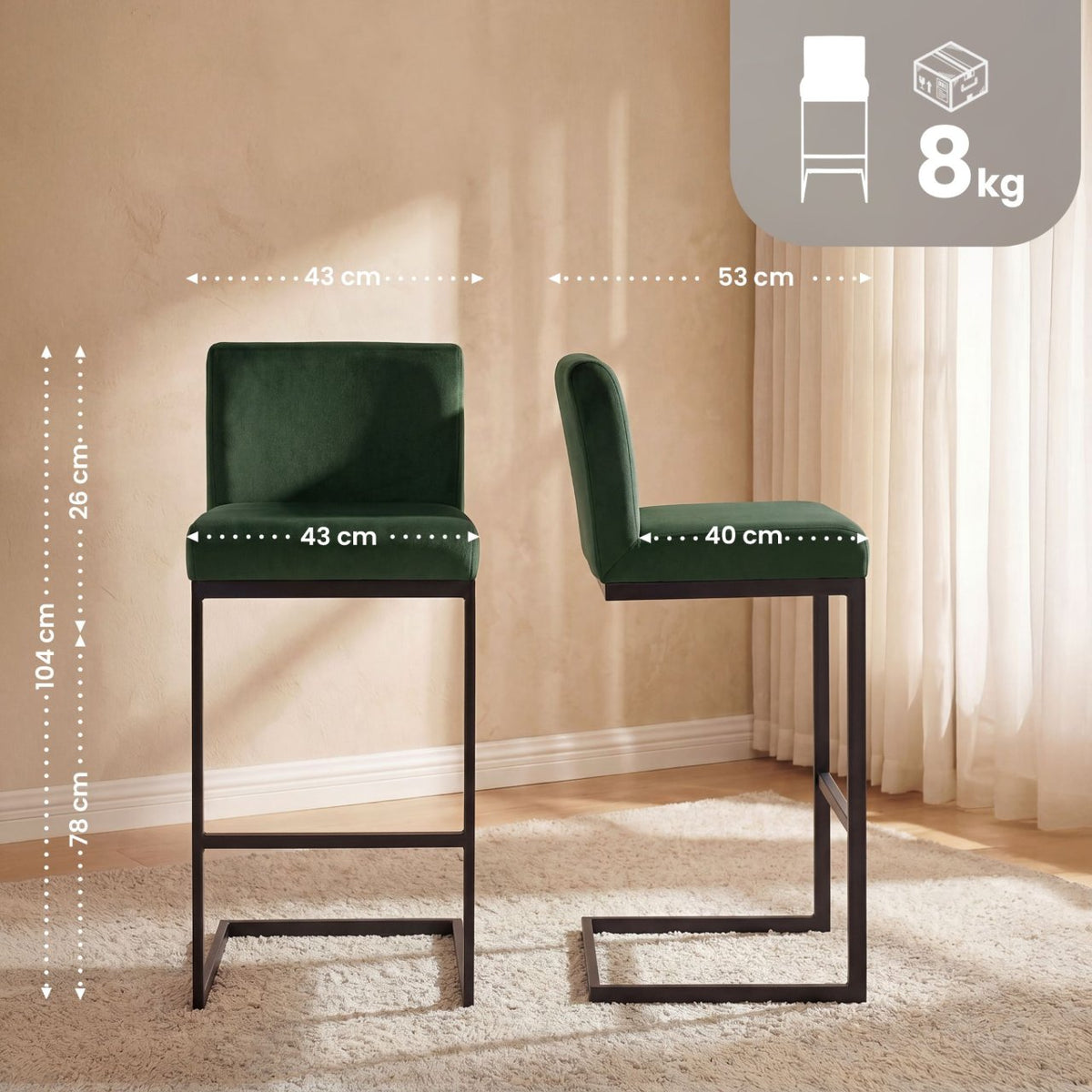 2er Set Barhocker Hopewell Samt B grün
