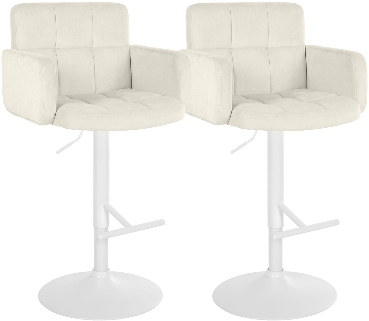 2er Set barkrukken Los Angeles fluweel creme,wit creme