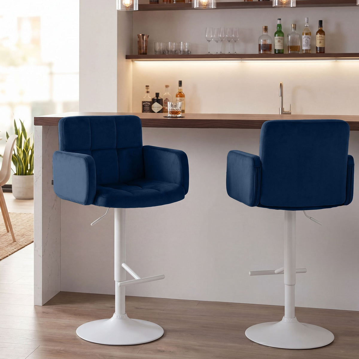 2er Set barkrukken Los Angeles fluweel blauw,wit blau
