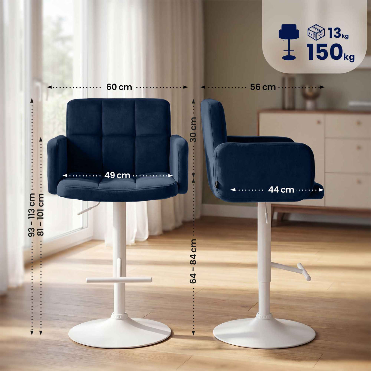 Barhocker Los Angeles Samt weiß blau