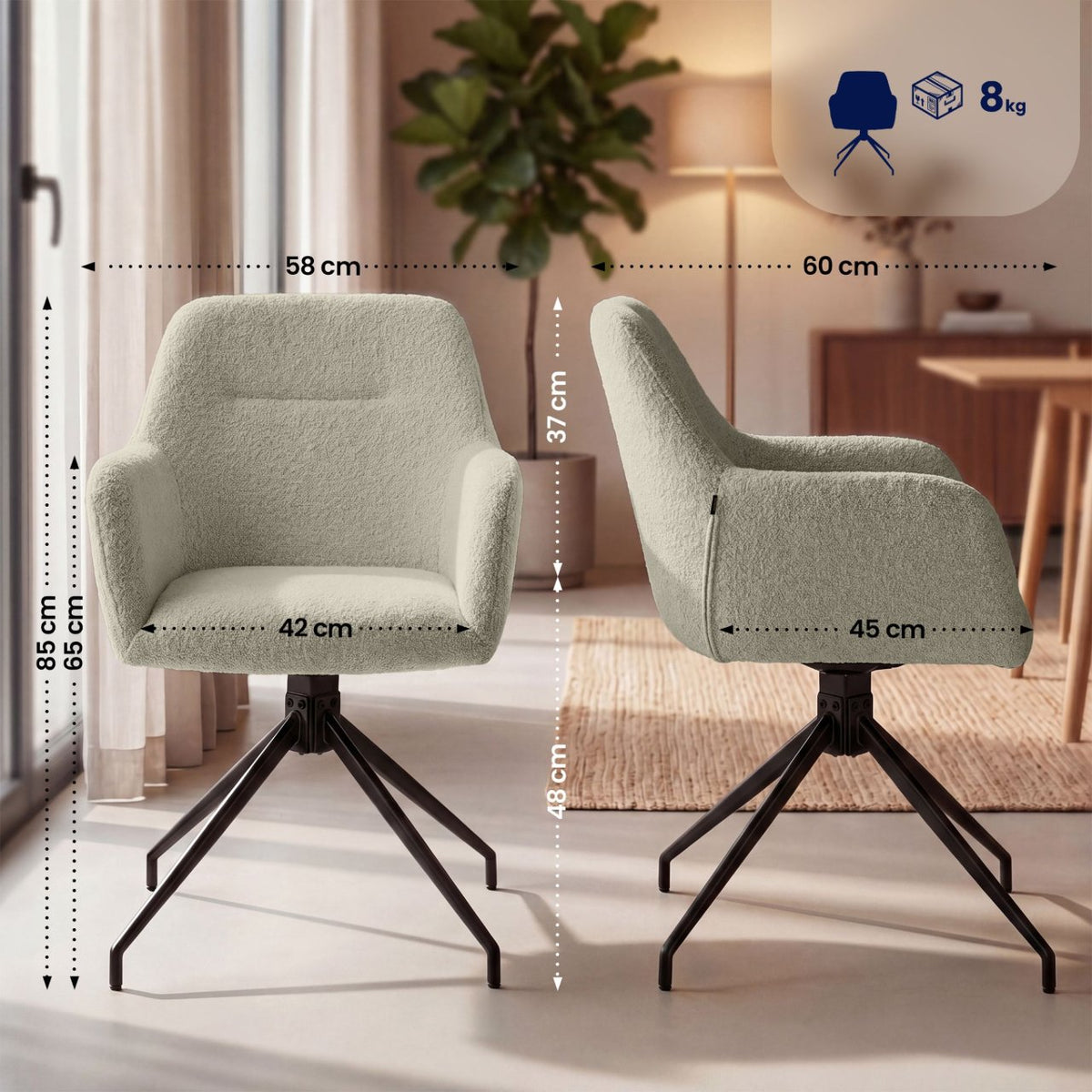 Set van 2 Eetkamerstoelen Merlinda met teddy stof taupe taupe