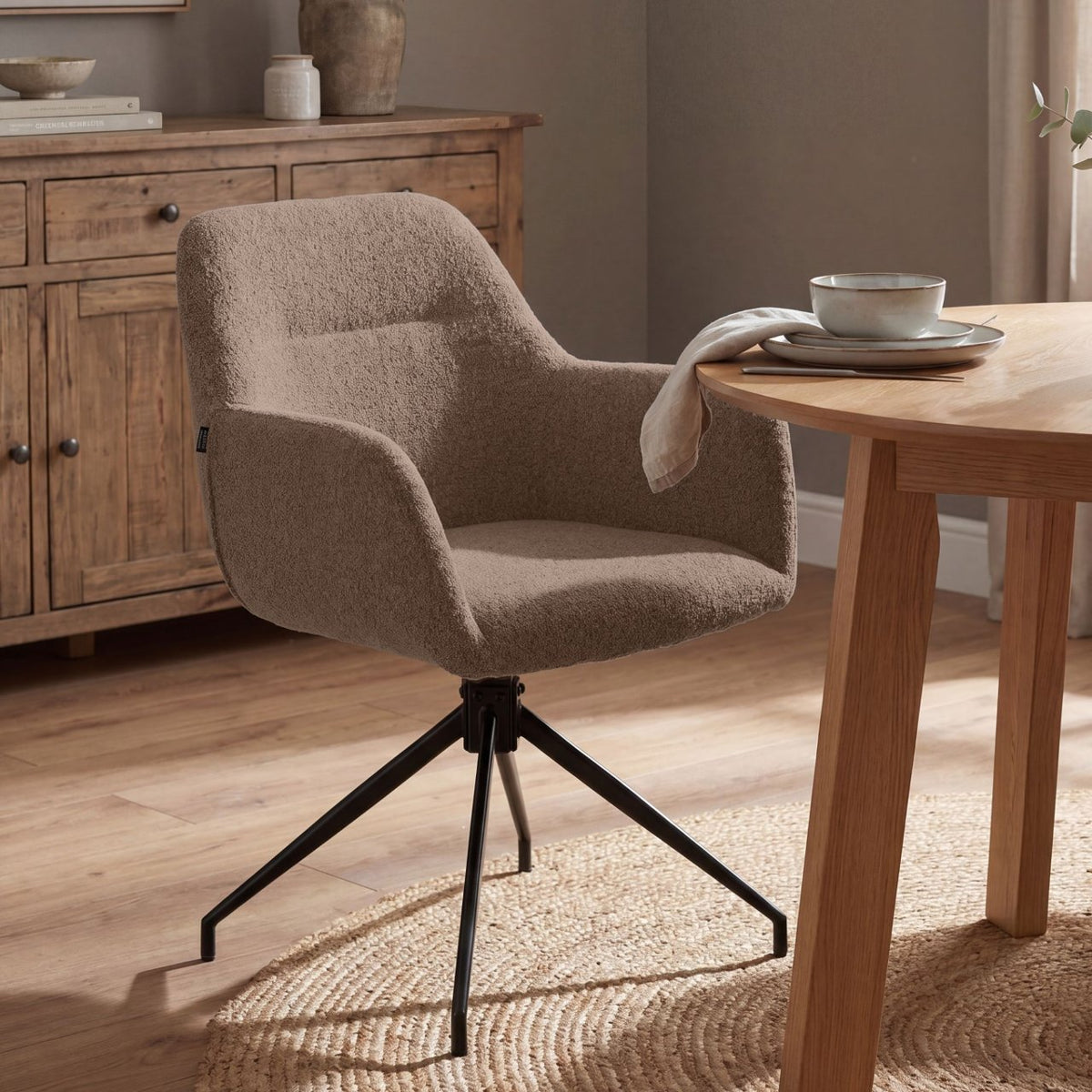 Set van 2 Eetkamerstoelen Merlinda met teddy stof bruin braun