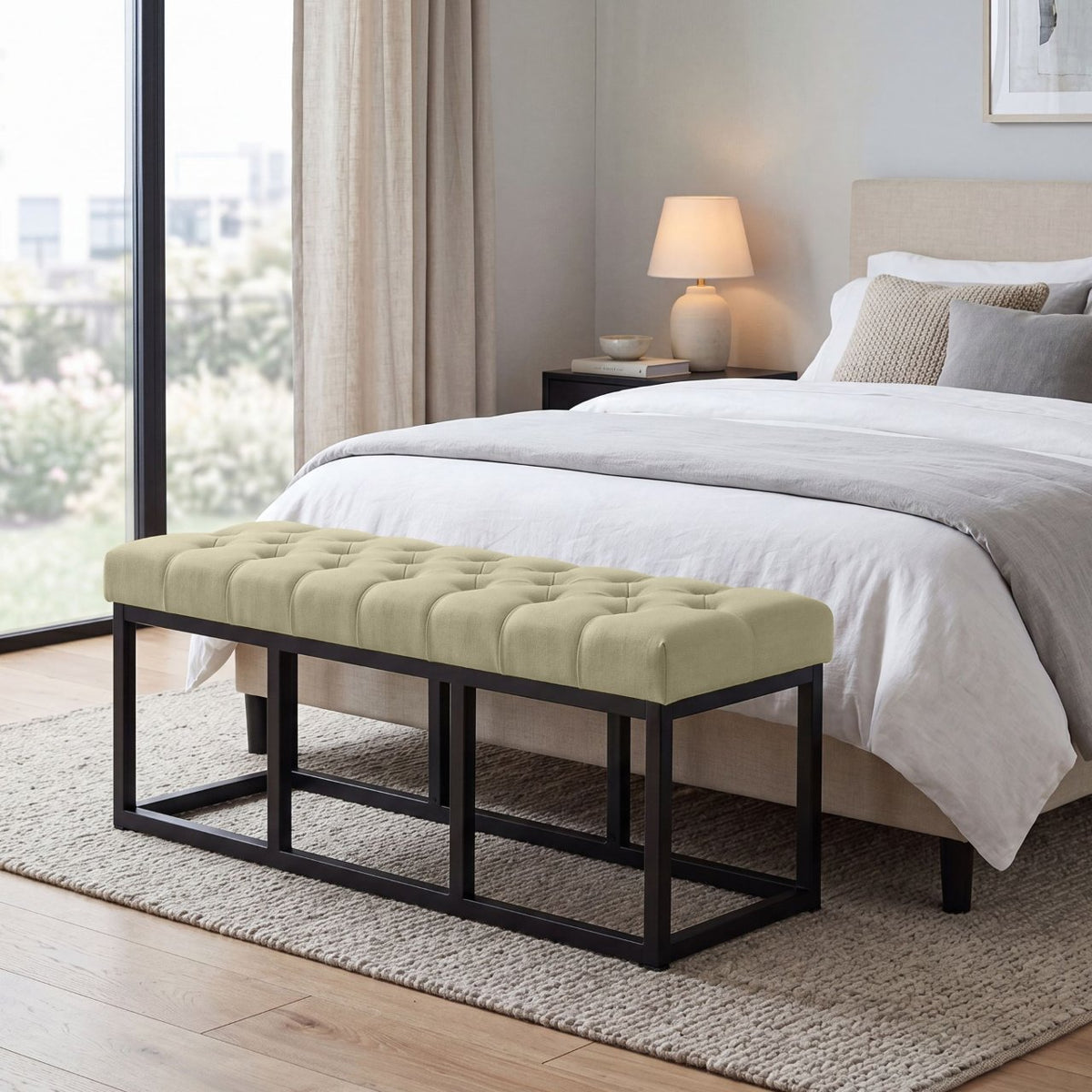 Zitbank Amun stof met zwart onderstel taupe,120 cm taupe