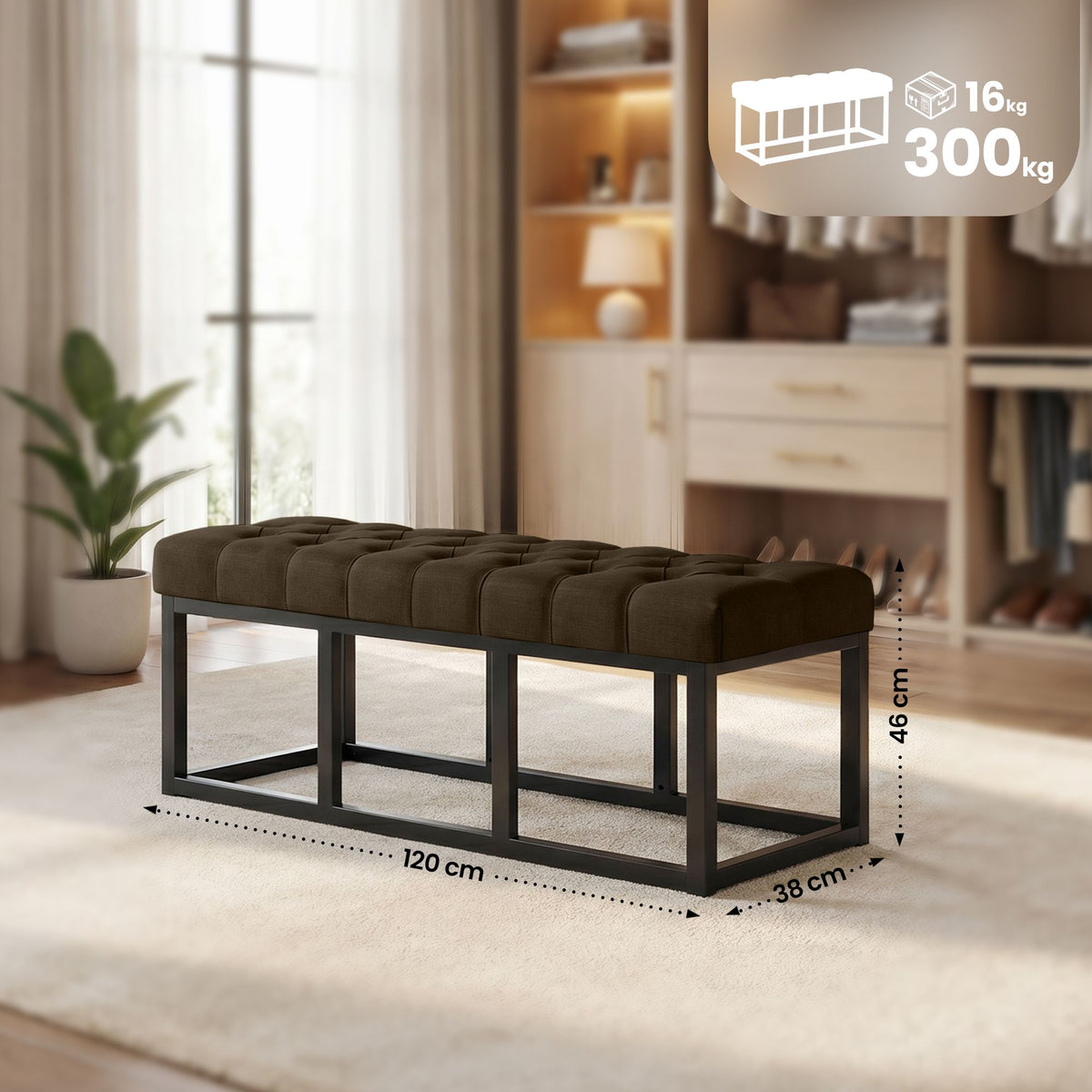 Zitbank Amun stof met zwart onderstel bruin,120 cm braun