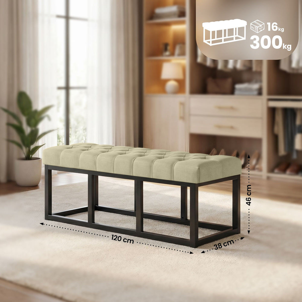 Zitbank Amun stof met zwart onderstel taupe,120 cm taupe