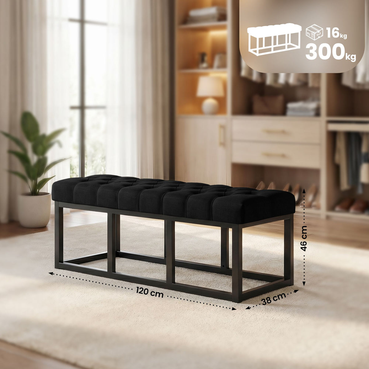 Zitbank Amun stof met zwart onderstel zwart,120 cm schwarz