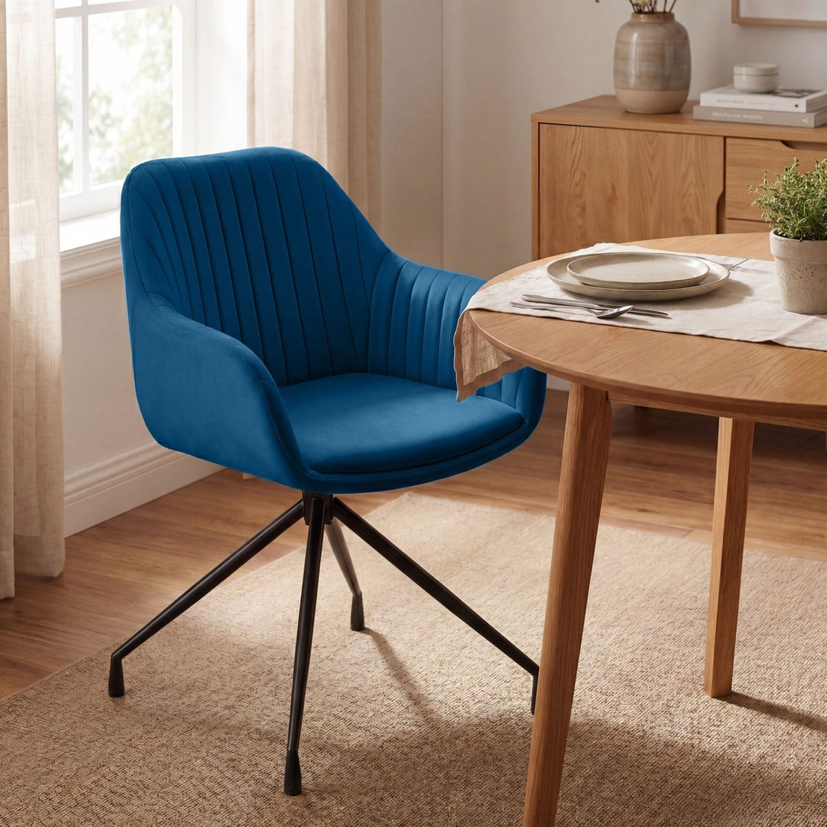 Set van 2 Eetkamerstoelen Novanis donkerblauw,Fluweel dunkelblau