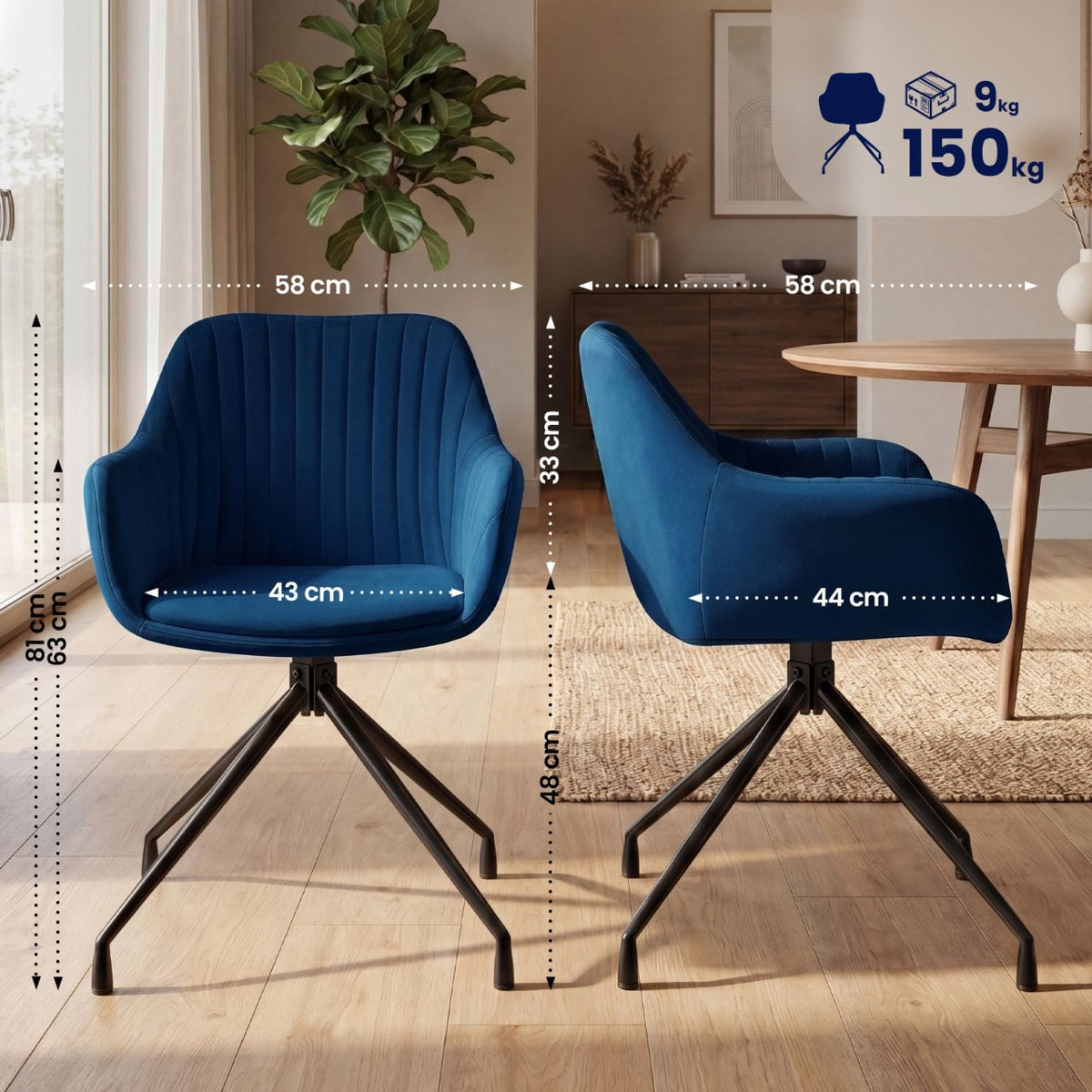 Set van 2 Eetkamerstoelen Novanis donkerblauw,Fluweel dunkelblau