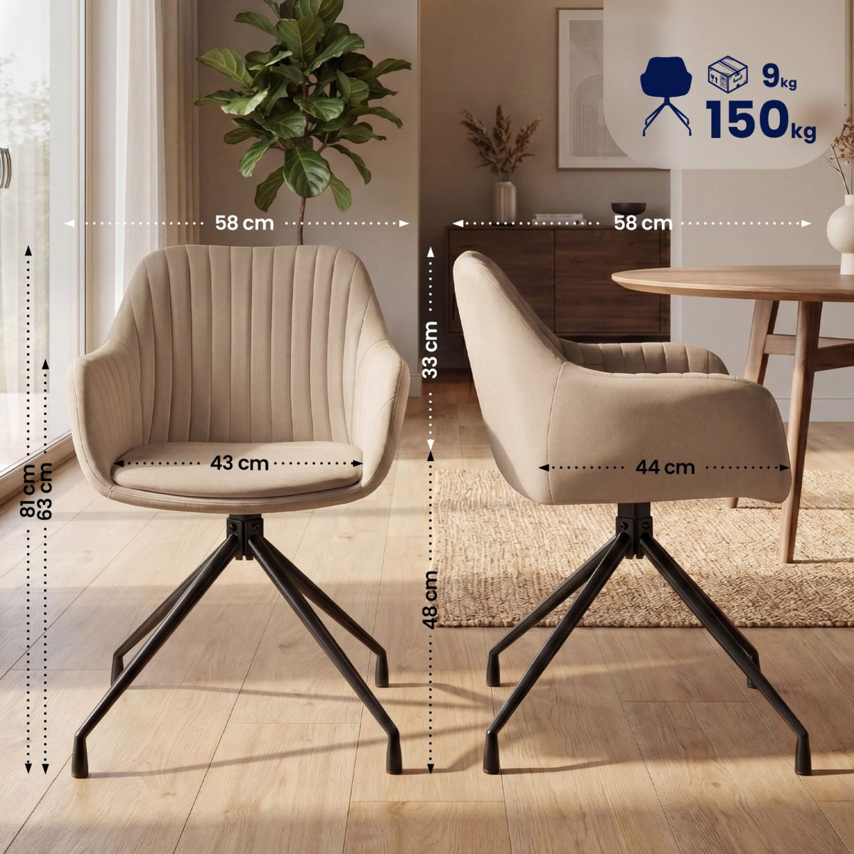 Set van 2 Eetkamerstoelen Novanis taupe,Fluweel taupe