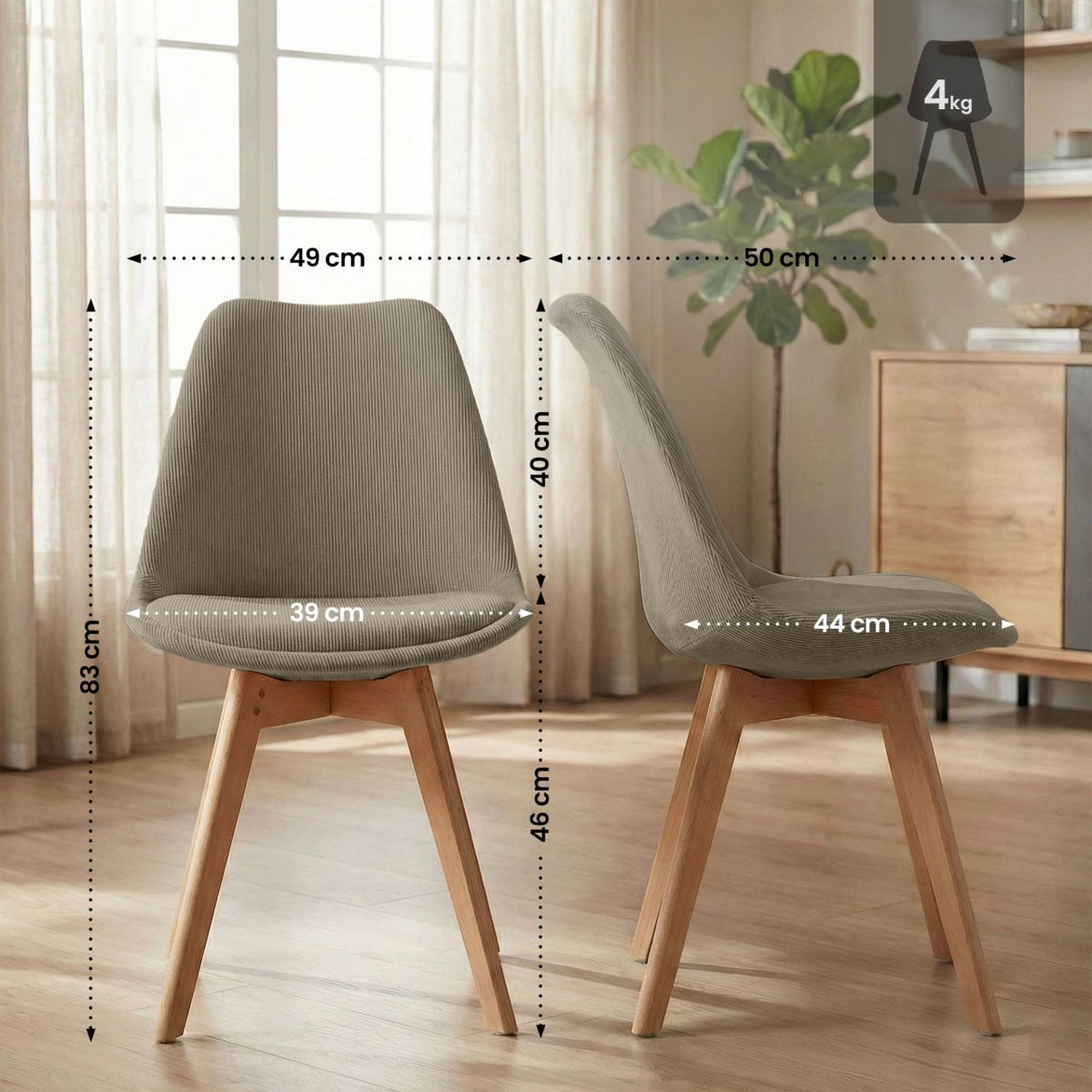 4er Set Stuhl Linares Cord taupe