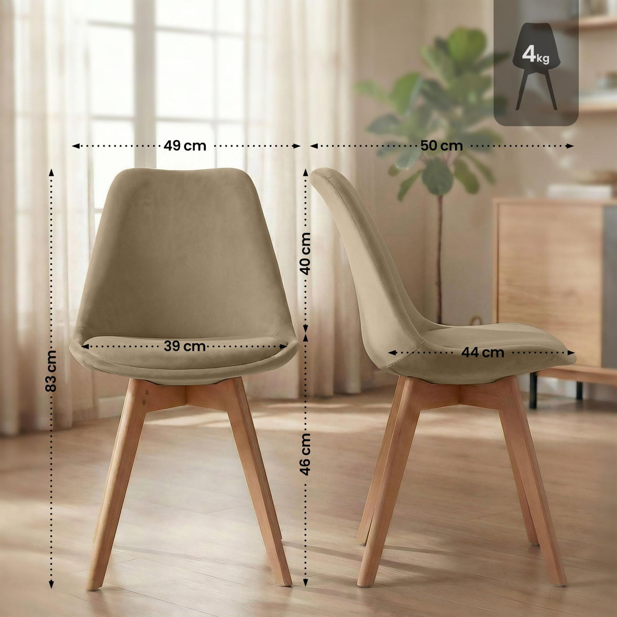 4er Set Stuhl Linares Samt braun