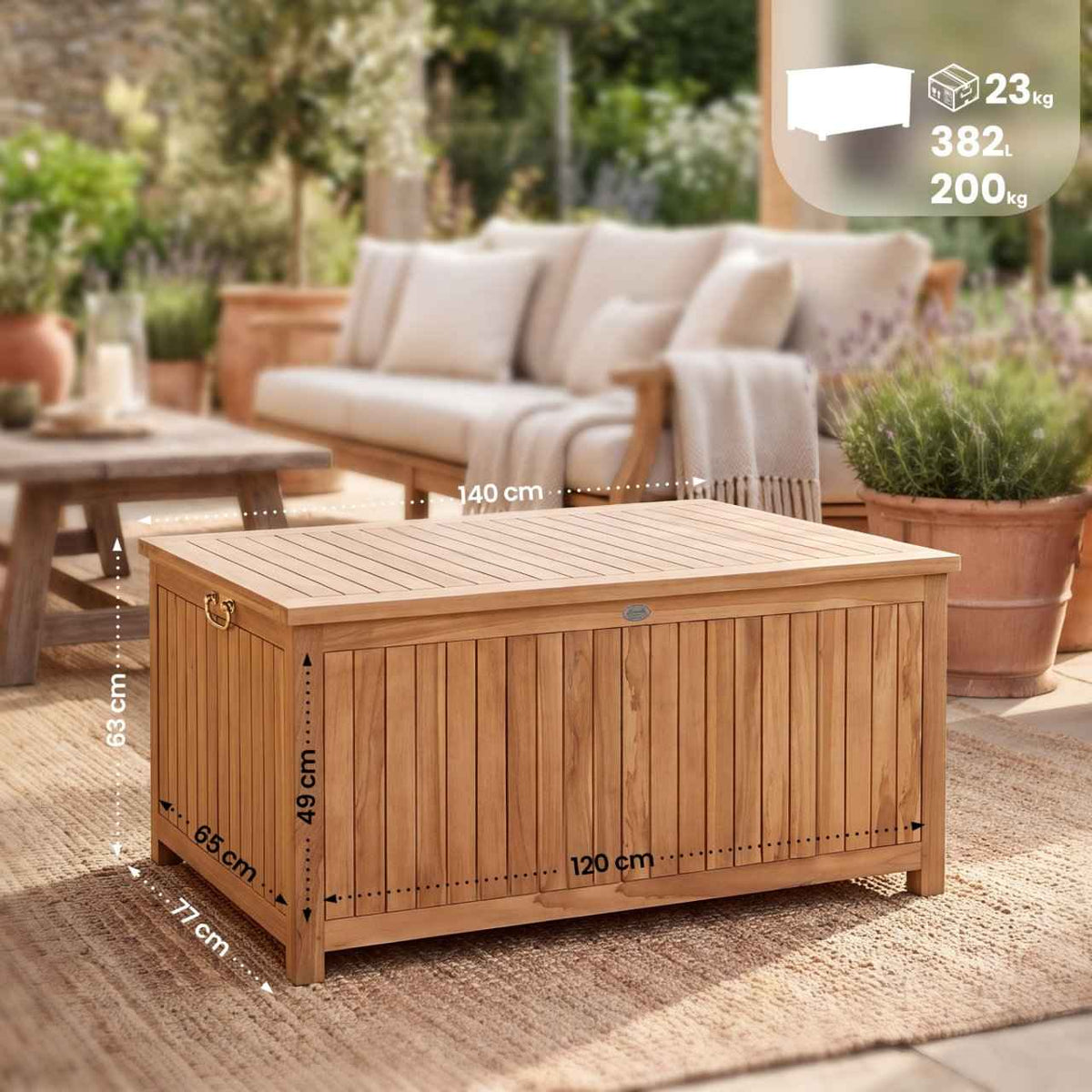 Teakhouten kussenbox Odessa teak,140 cm teak
