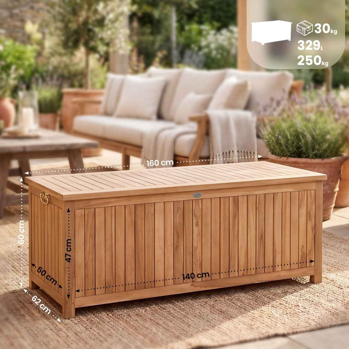 Teakhouten kussenbox Odessa teak,160 cm teak