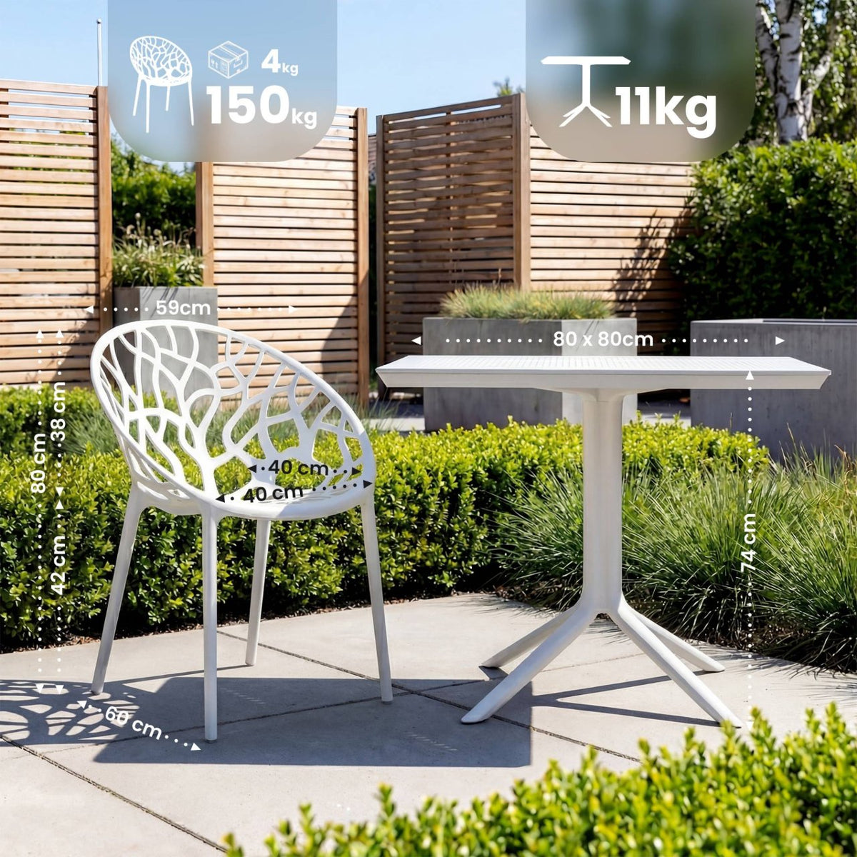 Tuinmeubelset Avara met 4 stoelen wit weiß