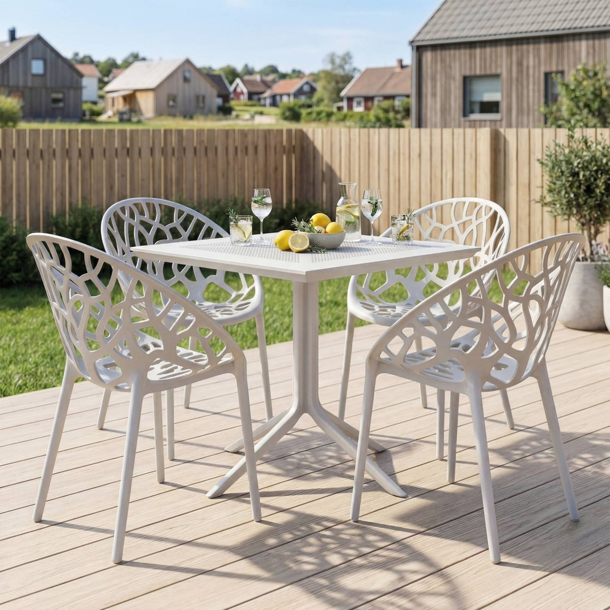 Tuinmeubelset Avara met 4 stoelen wit weiß
