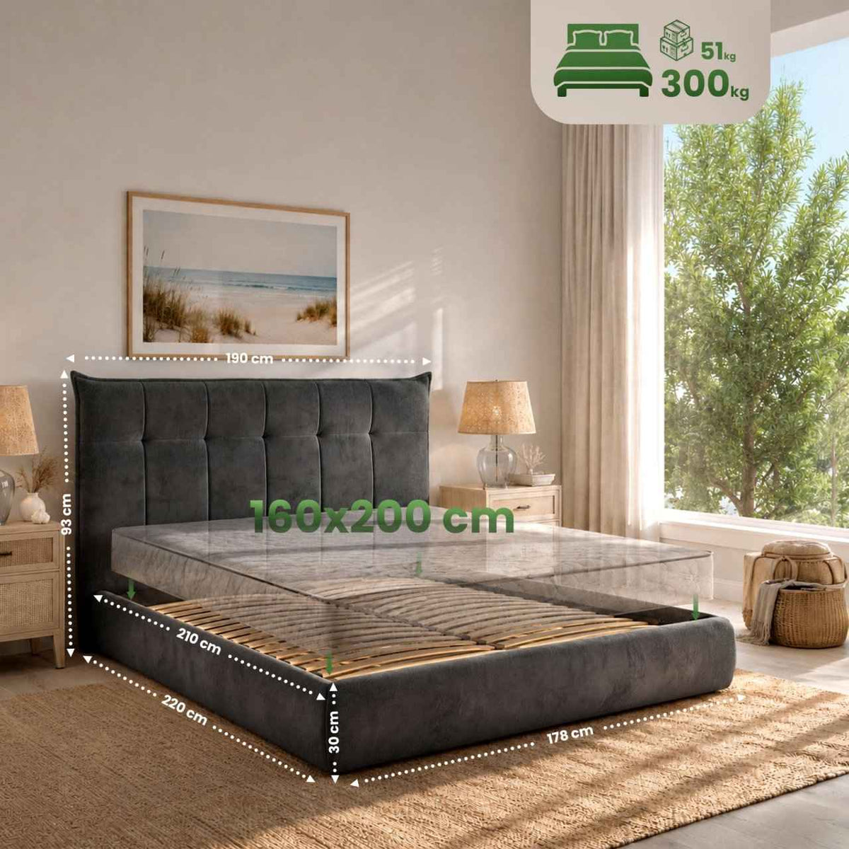 Bed Mirka 160 x 200 cm donkergrijs dunkelgrau