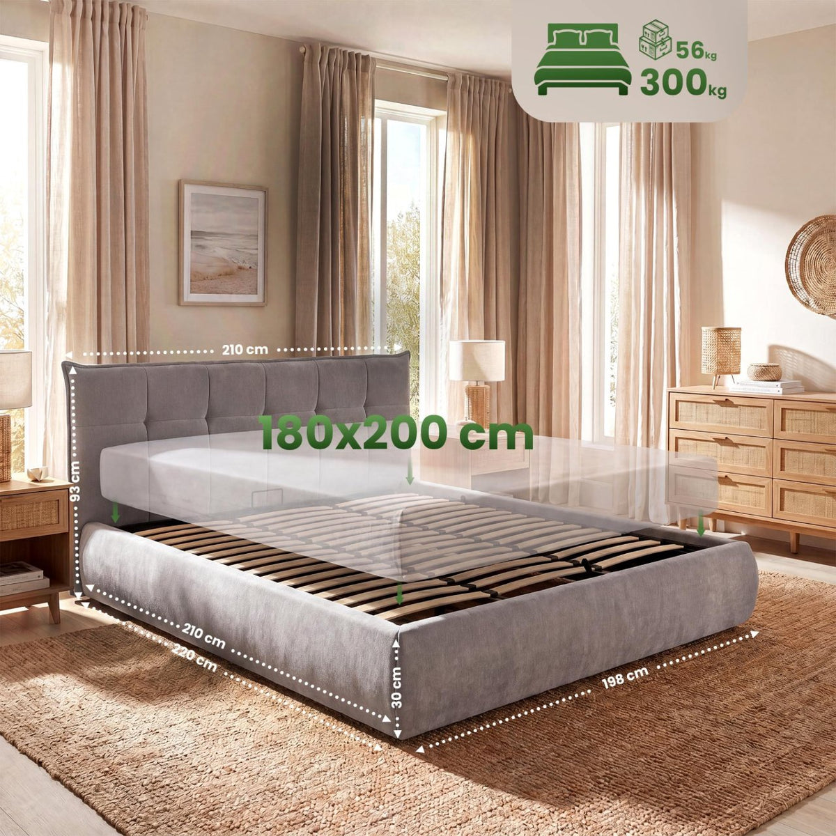 Bett Mirka 180x200 cm Stoff grau