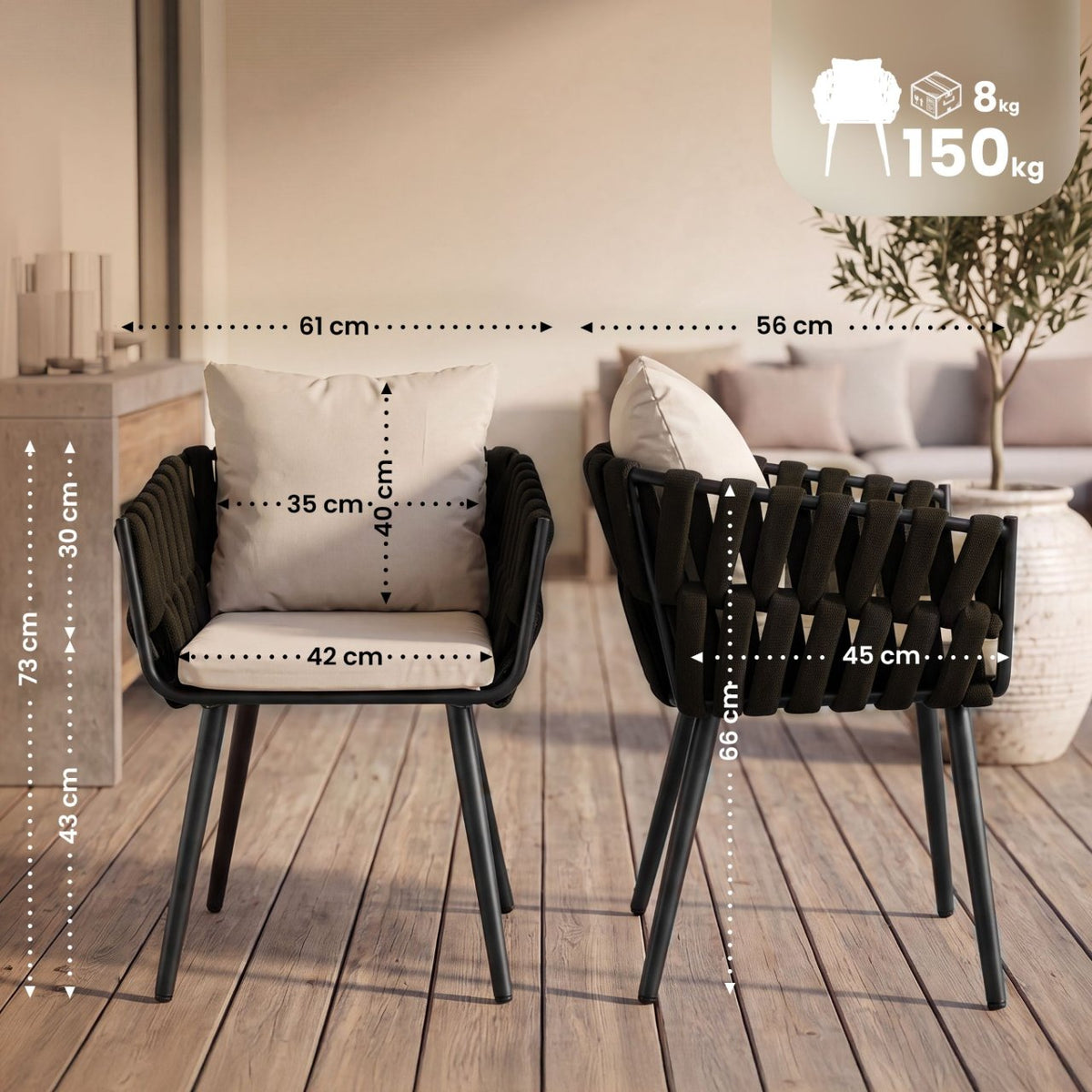 Tuinstoel Lombardia taupe met zitkussen creme creme