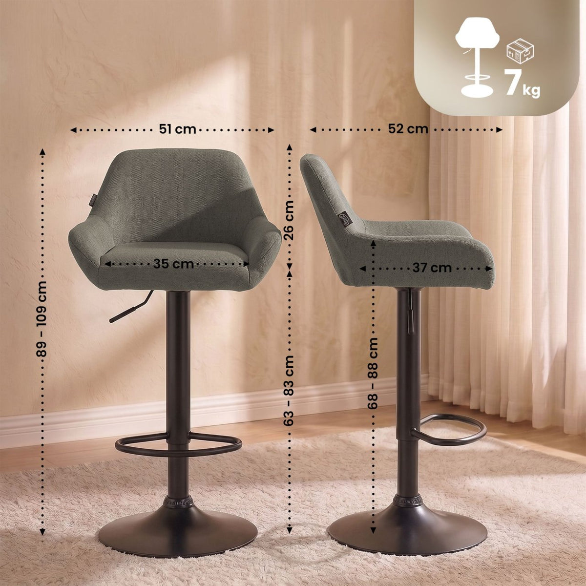 Barkruk Braga stof taupe,zwart taupe