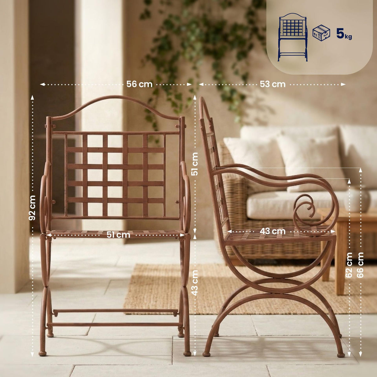 Tuinmeubelset Viro met 2 stoelen antiek bruin antik braun