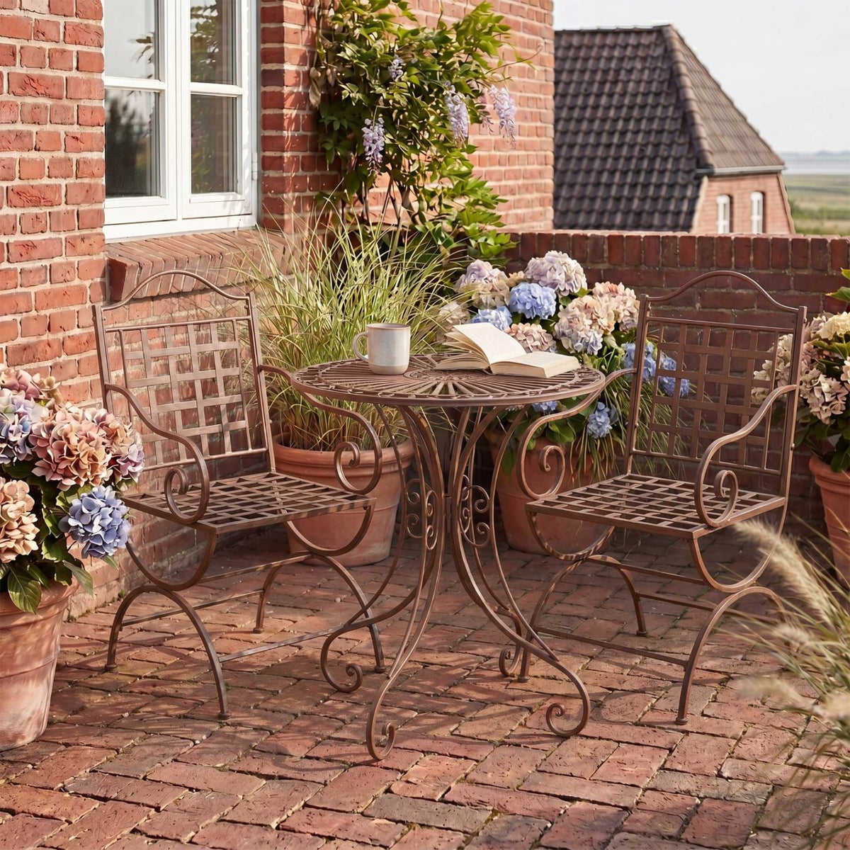 Tuinmeubelset Viro met 2 stoelen antiek bruin antik braun