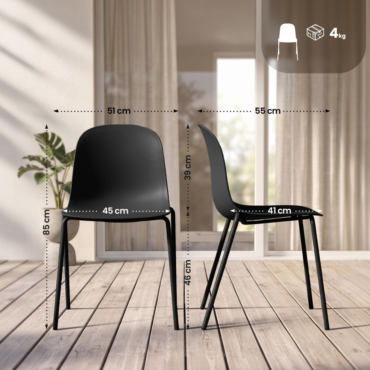 Set van 2 stapelstoelen Hardin zwart schwarz