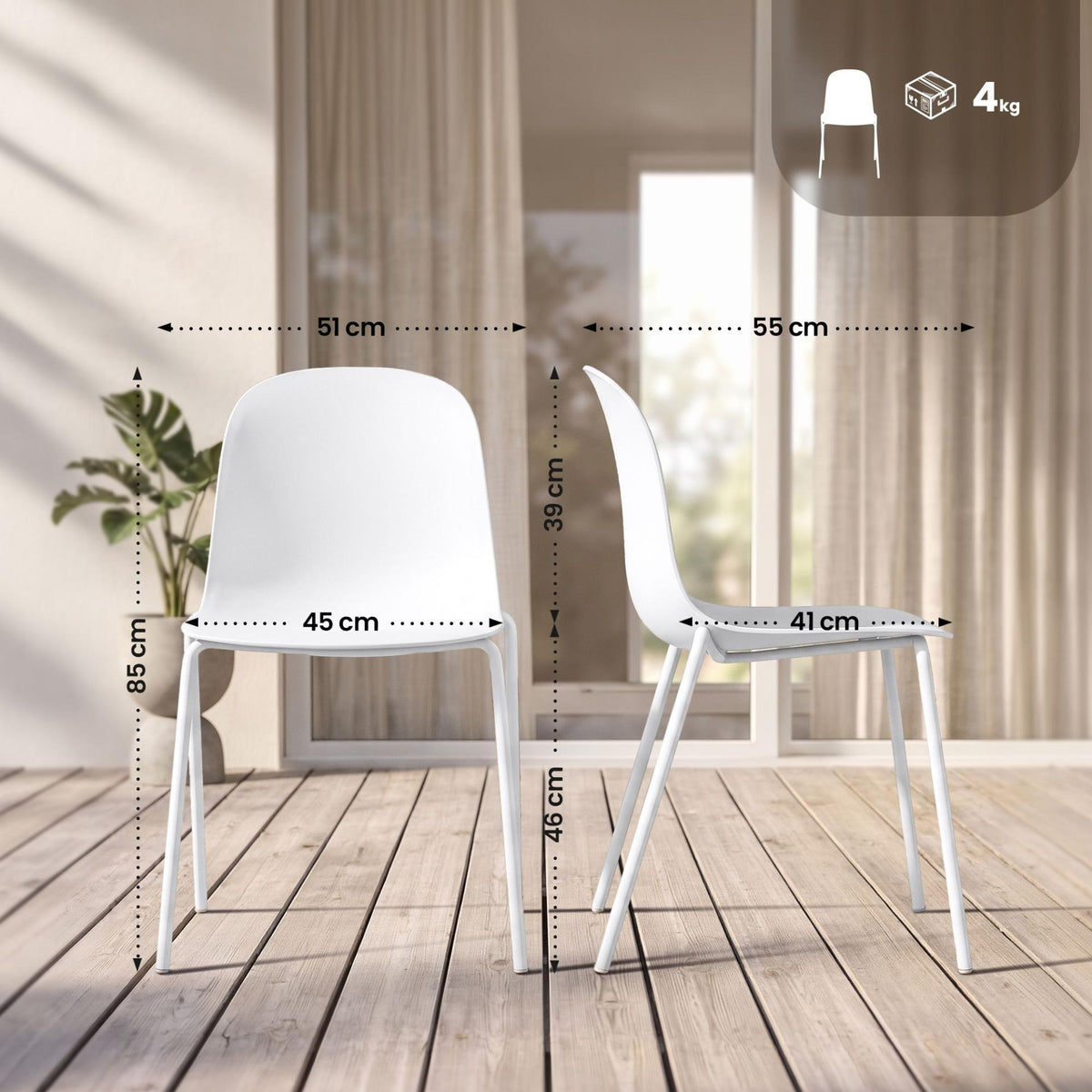 Set van 4 stapelstoelen Hardin wit weiß