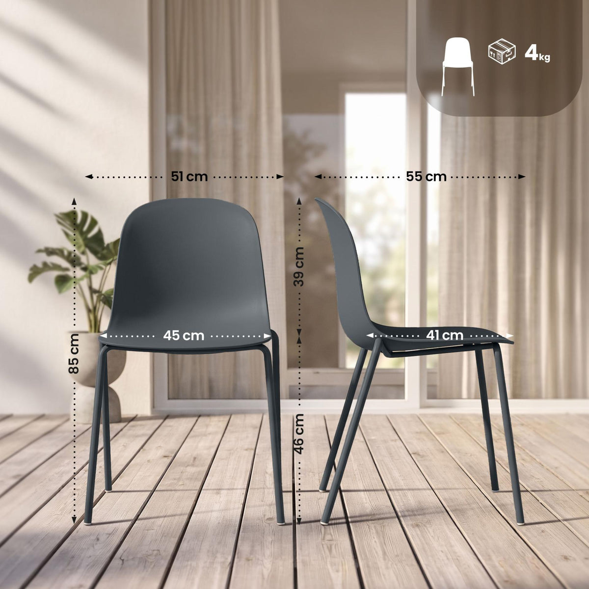 Set van 2 stapelstoelen Hardin donkergrijs dunkelgrau