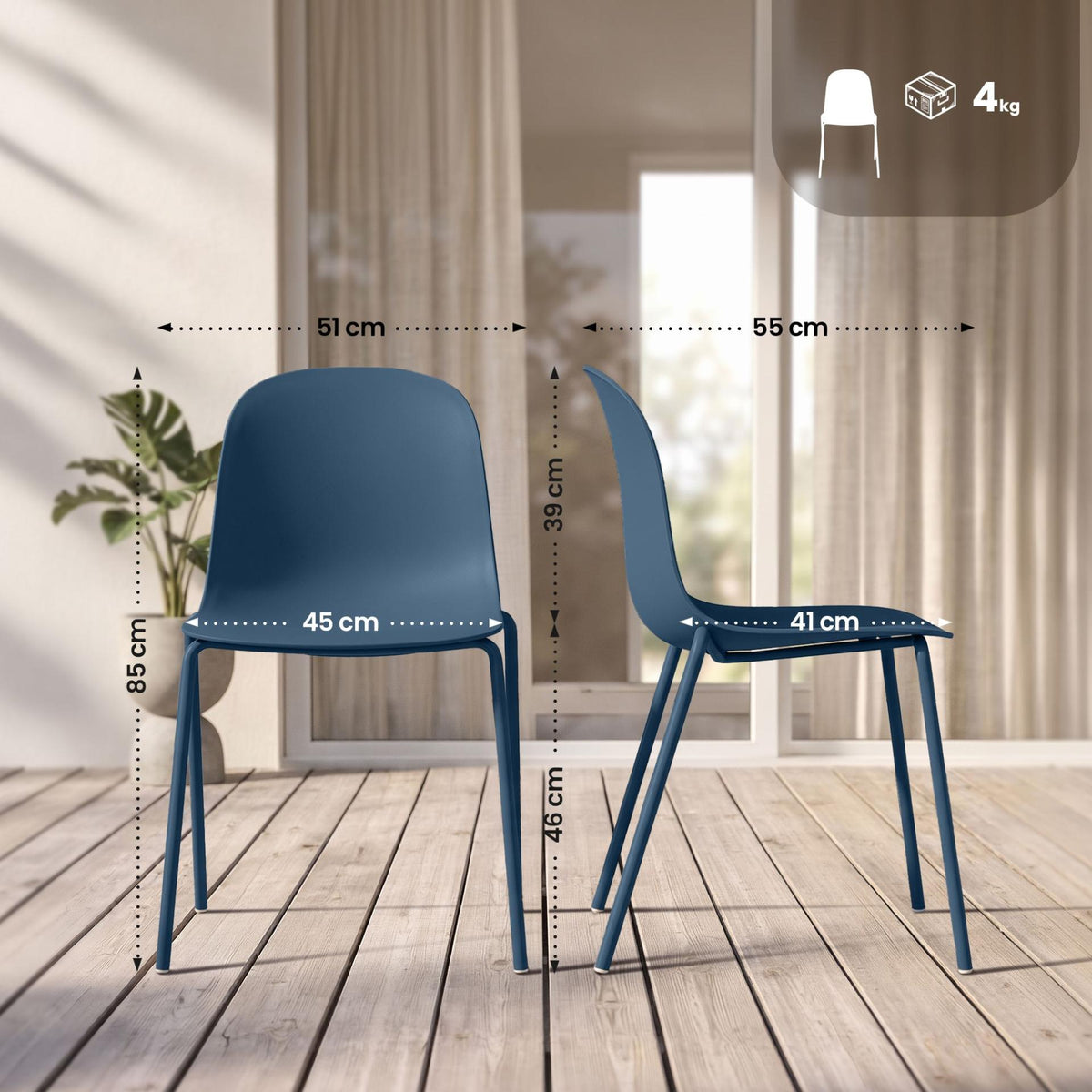 Set van 4 stapelstoelen Hardin blauw blau